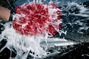 Nuke Guys Waschhandschuh Auto Wäsche Reinigungshandschuh Mikrofasertuch Rot, Fahrzeugwäsche - Waschschwamm - Zottel - Autopflege - Motorradpflege