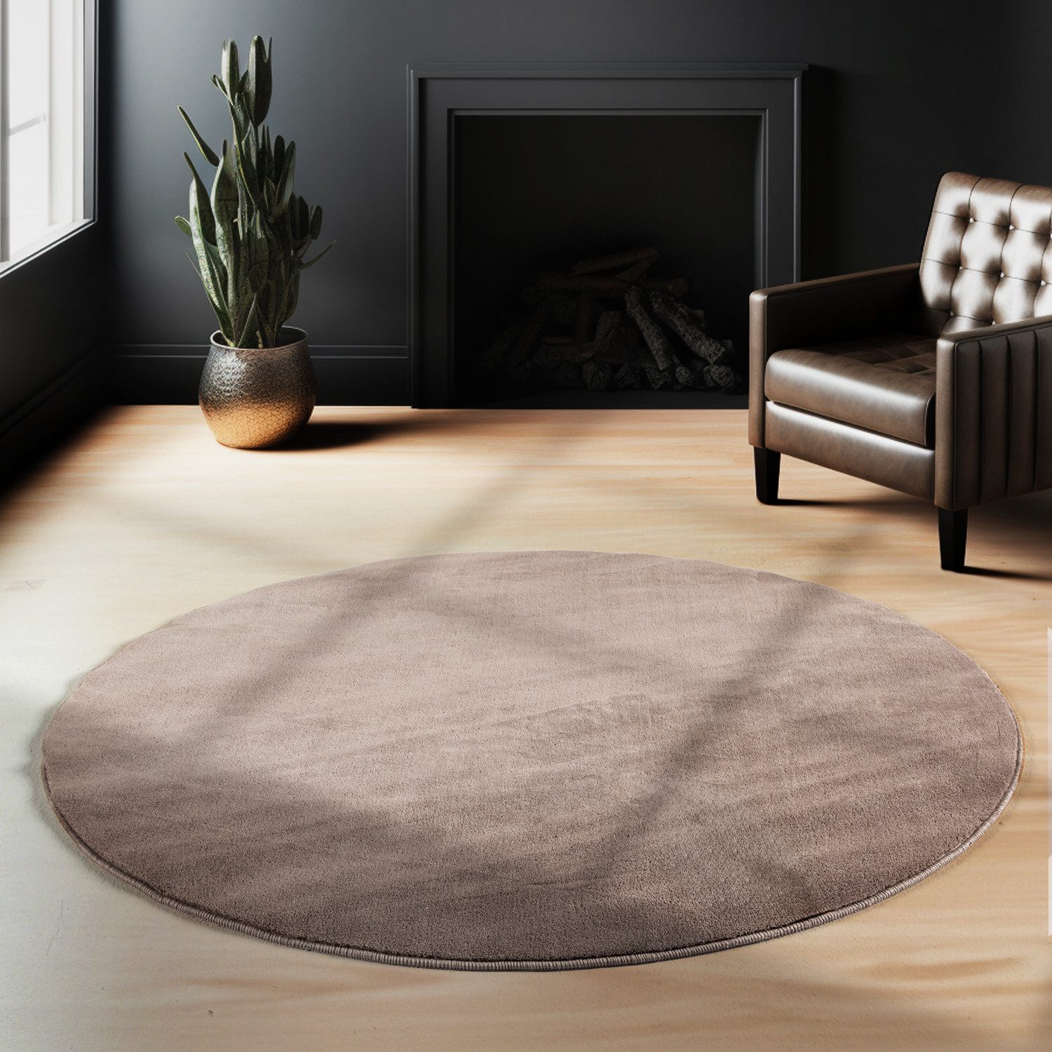 Teppium Teppich Unicolor - Einfarbig, Rund, Höhe: 7 mm, Kurzflor Rund Teppich Anti-Rutsch Rückseite Waschbar Flauschiger