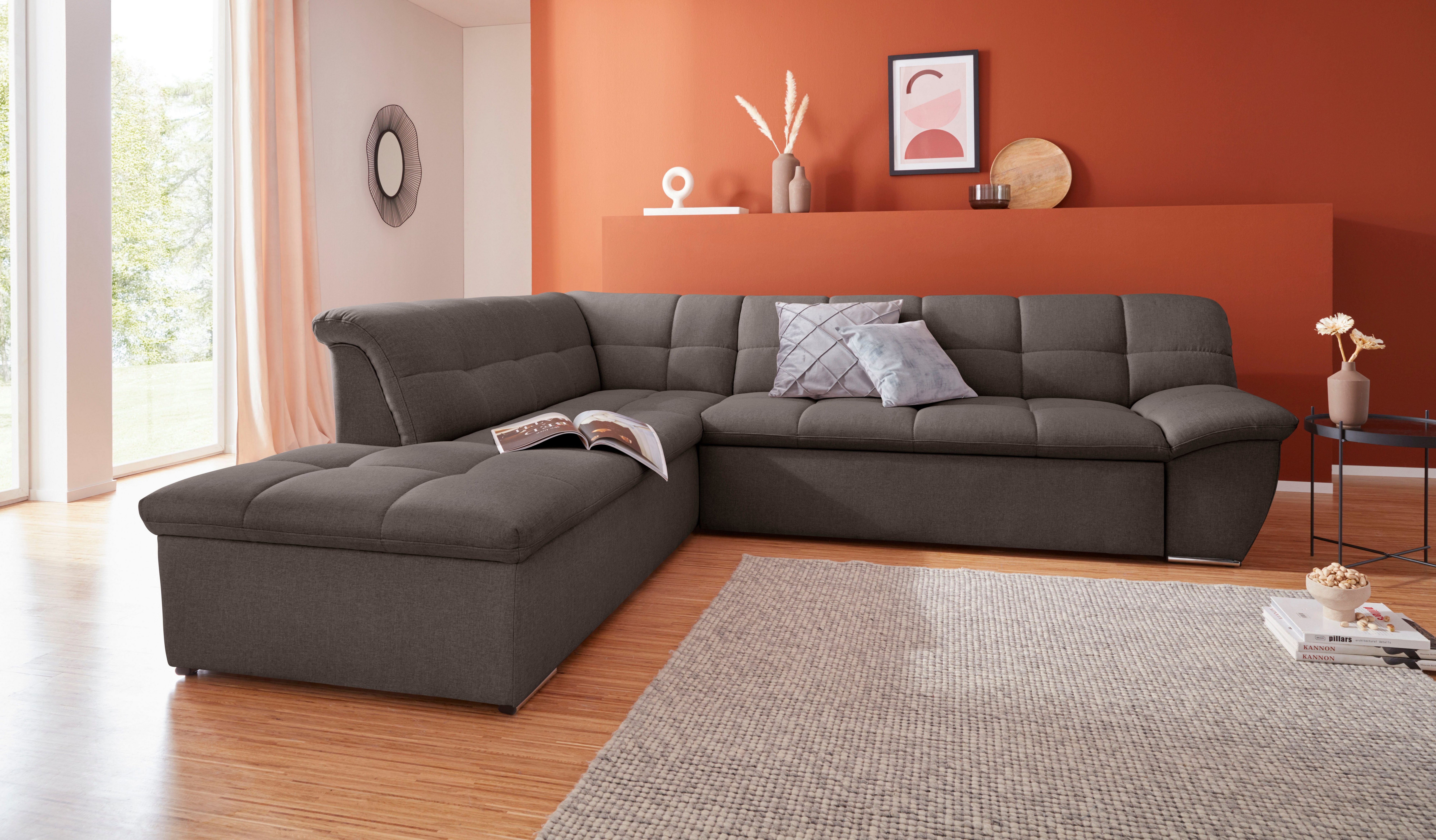 DOMO collection Ecksofa Lagoa, moderne Sitzheftung, bequem und komfortabel, L-Form, wahlweise mit Bettfunktion, frei im Raum stellbar, große Farbvielfalt