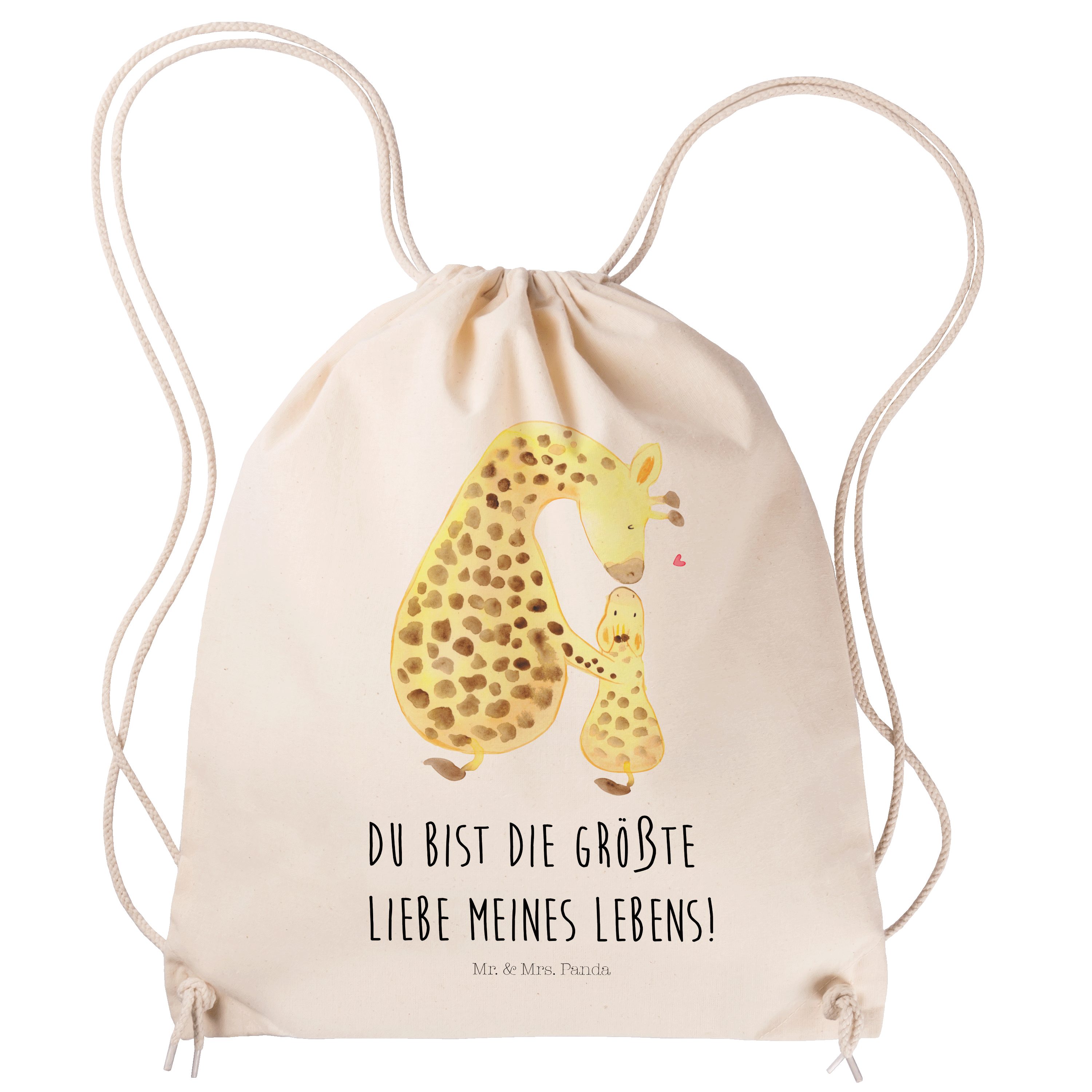Mr. & Mrs. Panda Sporttasche Giraffe mit Kind - Transparent - Geschenk, Stoffbeutel, Sohn, Beutel, (1-tlg)