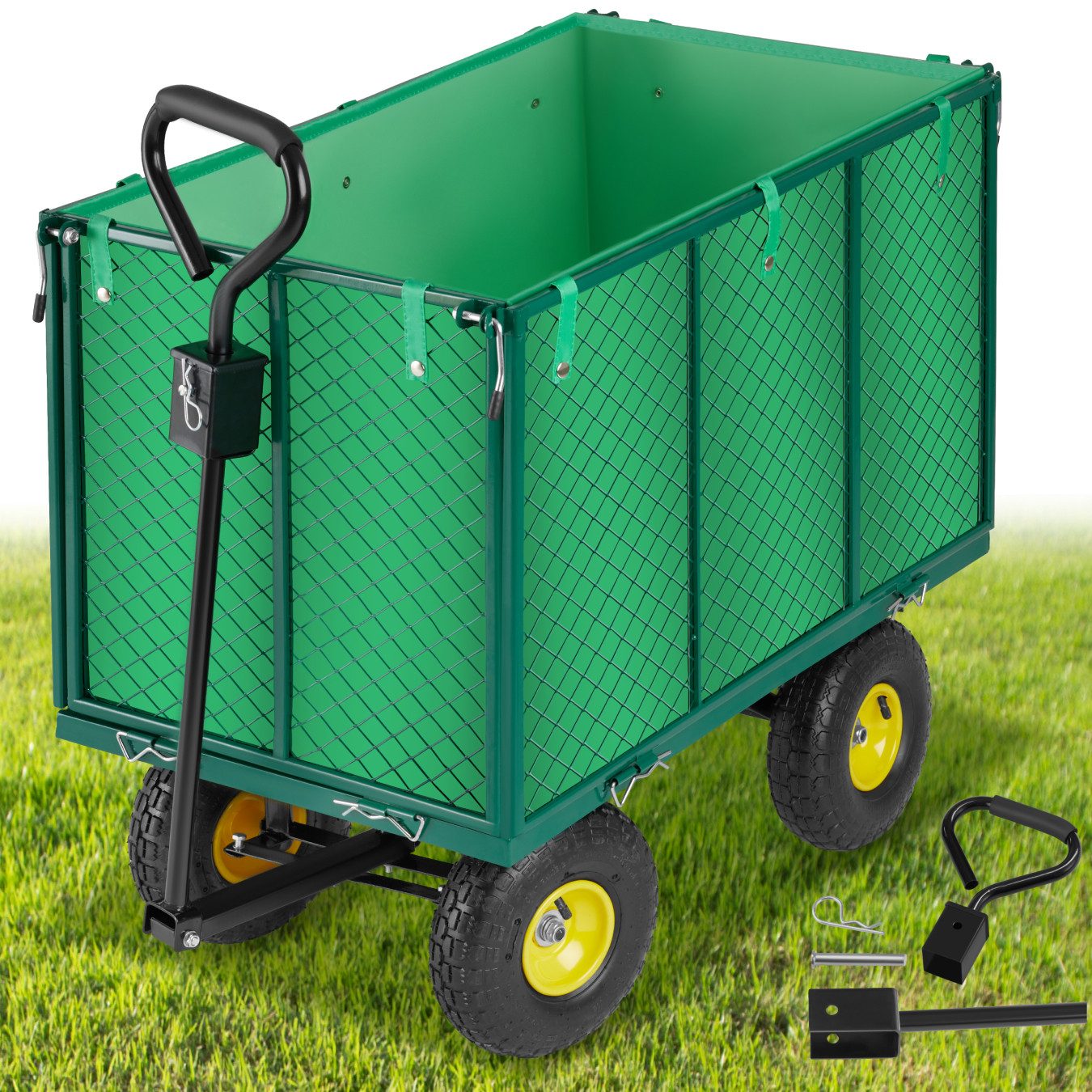 tectake Bollerwagen Handwagen groß max. 544kg mit klappbaren Seitenwänden, Luftreifen (1 Transportwagen, 1-tlg., 210L Volumen in Grün), mit klappbaren Seitenwänden