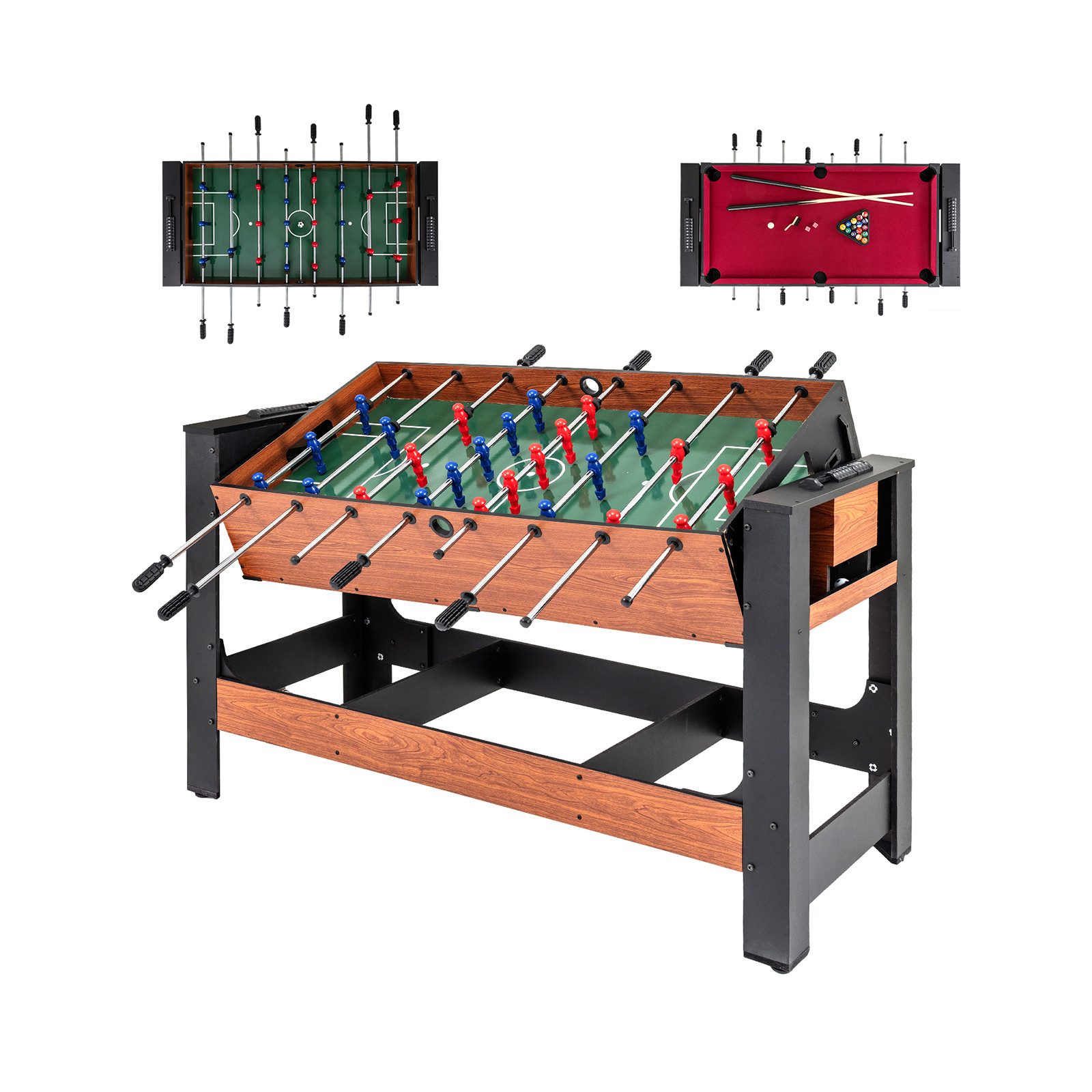 COSTWAY Kickertisch, 2 in 1 drehbarer Billardtisch mit Queues, Dreieck