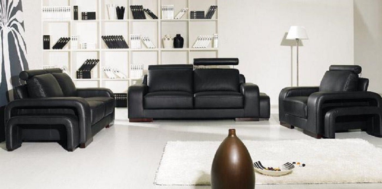 JVmoebel Sofa Ledersofa Sofagarnitur Polstersofa Schwarz 3+2+1 Designersofa, Set Couch in Europe Sitzer Made