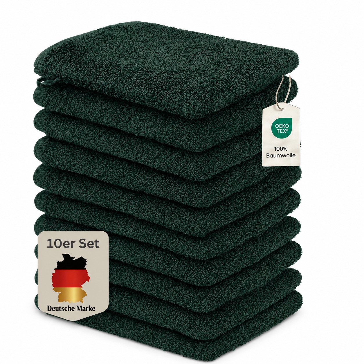 Komfortec Waschhandschuh 10er Set, Waschlappen, Saugfähig & Hautfreundlich, (Set, 10-St), Weich, 100% Baumwolle, 16x21 cm