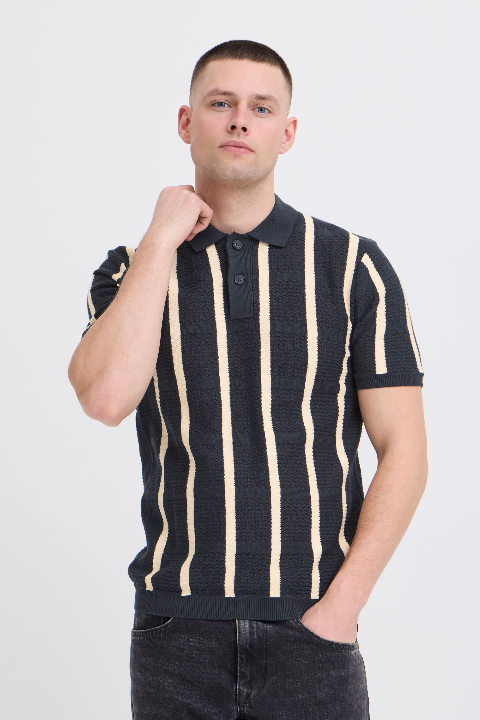 Blend Poloshirt BHDarin Striped Gestreiftes Feinstrick-Poloshirt mit Strickmuster