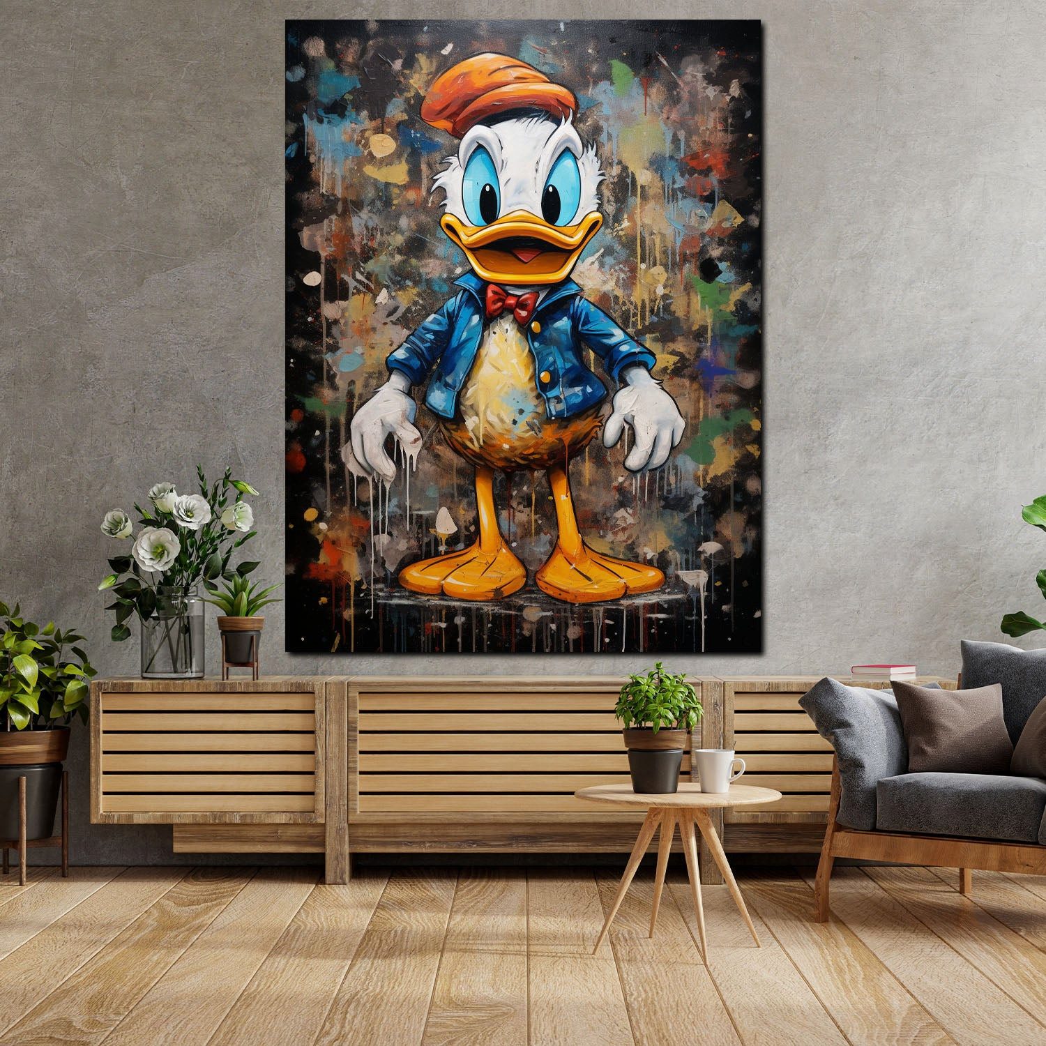Artedinoi Leinwandbild Comic Duck abstrakt Pop Art Leinwandbild Wandbild Kunstdruck XL Deko, Comic-Ente, abstrakt