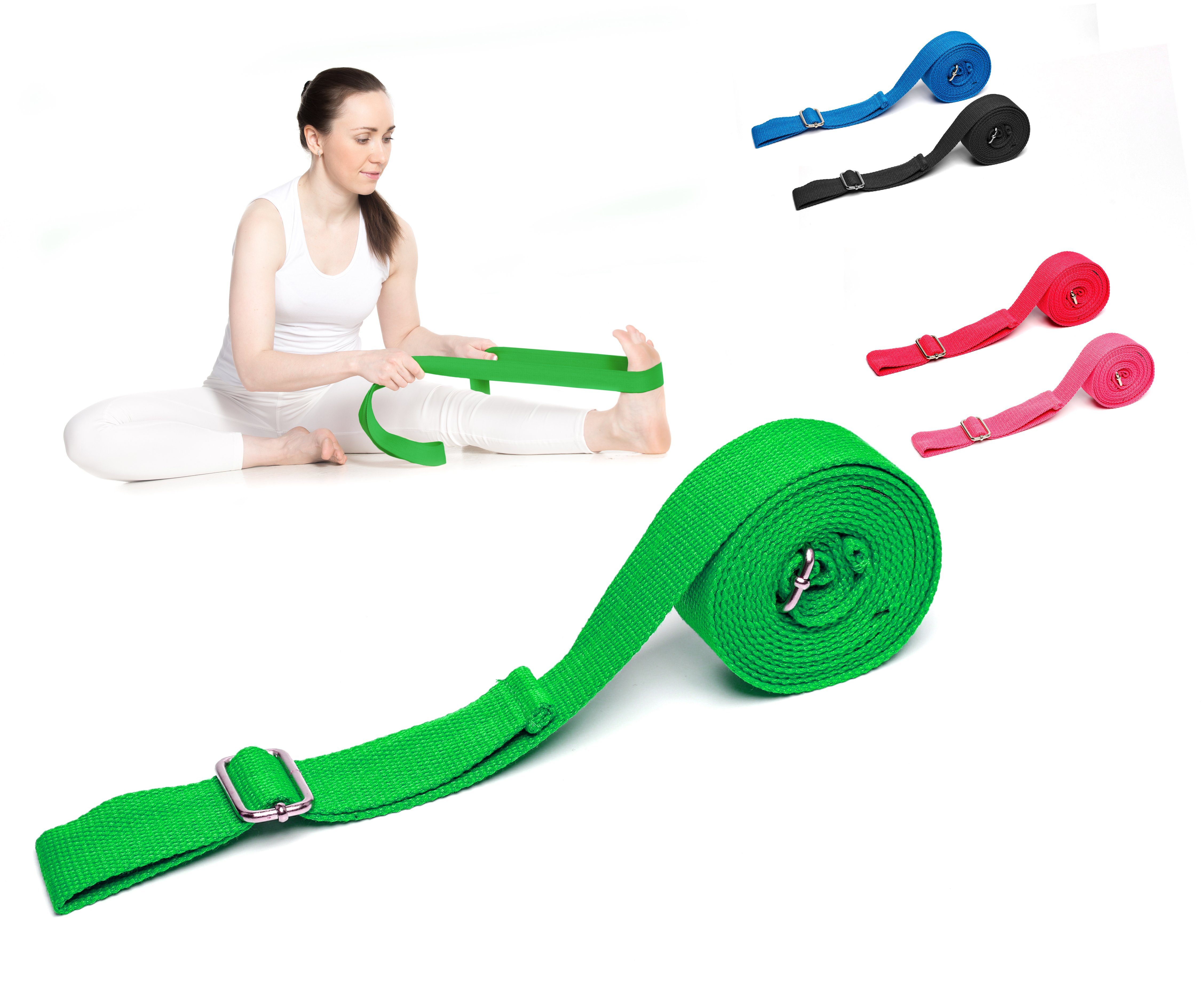 Baumwolle Dehnband, 100% Metallverschlüssen - für aufwärmen Yogagurt zum Pilates, Sport, Stretching, Gurt, Yoga, Idealer ActiveVikings Yoga Fitness, Premium - hochwertigen - Grün Yogaband, mit Strap, Yoga fitness, Yoga Pilatesband, Yogagurt Pilates und yogaband, Stretchtrainer Training, ActiveVikings Band