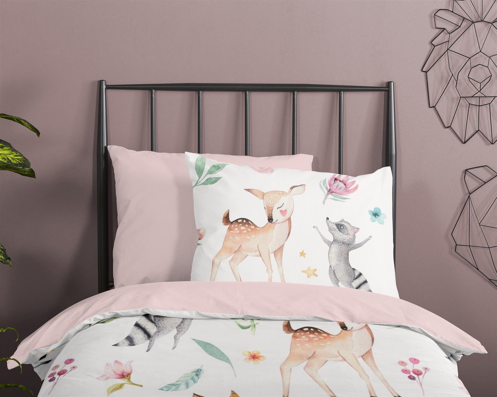 soma Bettwäsche kinderbettwäsche Waldtiere 135x200 80x80cm Tiere bettwäsche 135x200, Baumwolle, 2 teilig, Kinder Bettwäsche Set 135x200 mädchen rosa pastell Renforce sale