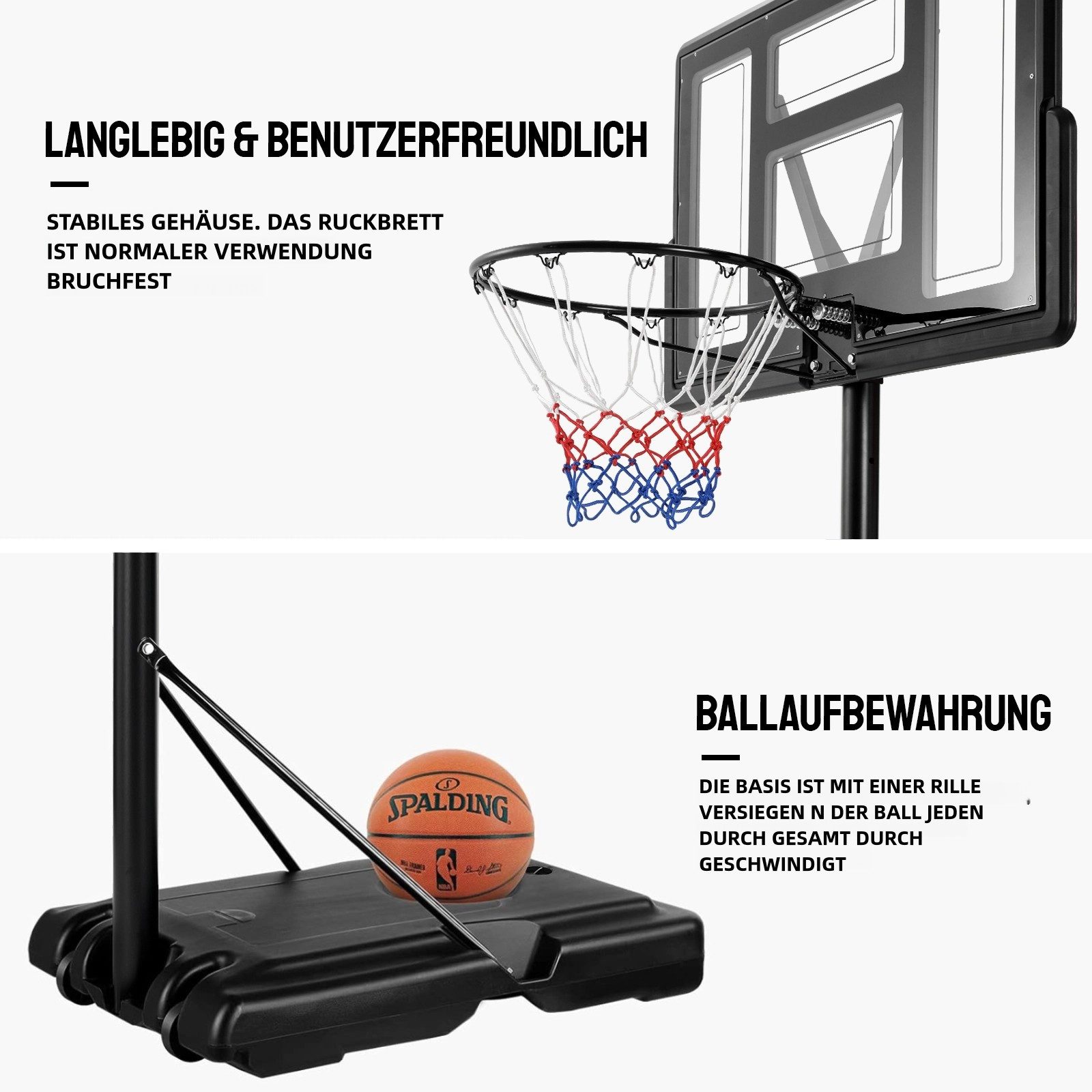 TLGREEN Basketballkorb Outdoor-Basketballkorb, (Korbhöhe Verstellbar von 135 bis 305 cm, mit 110 x 71 cm Rückwand)