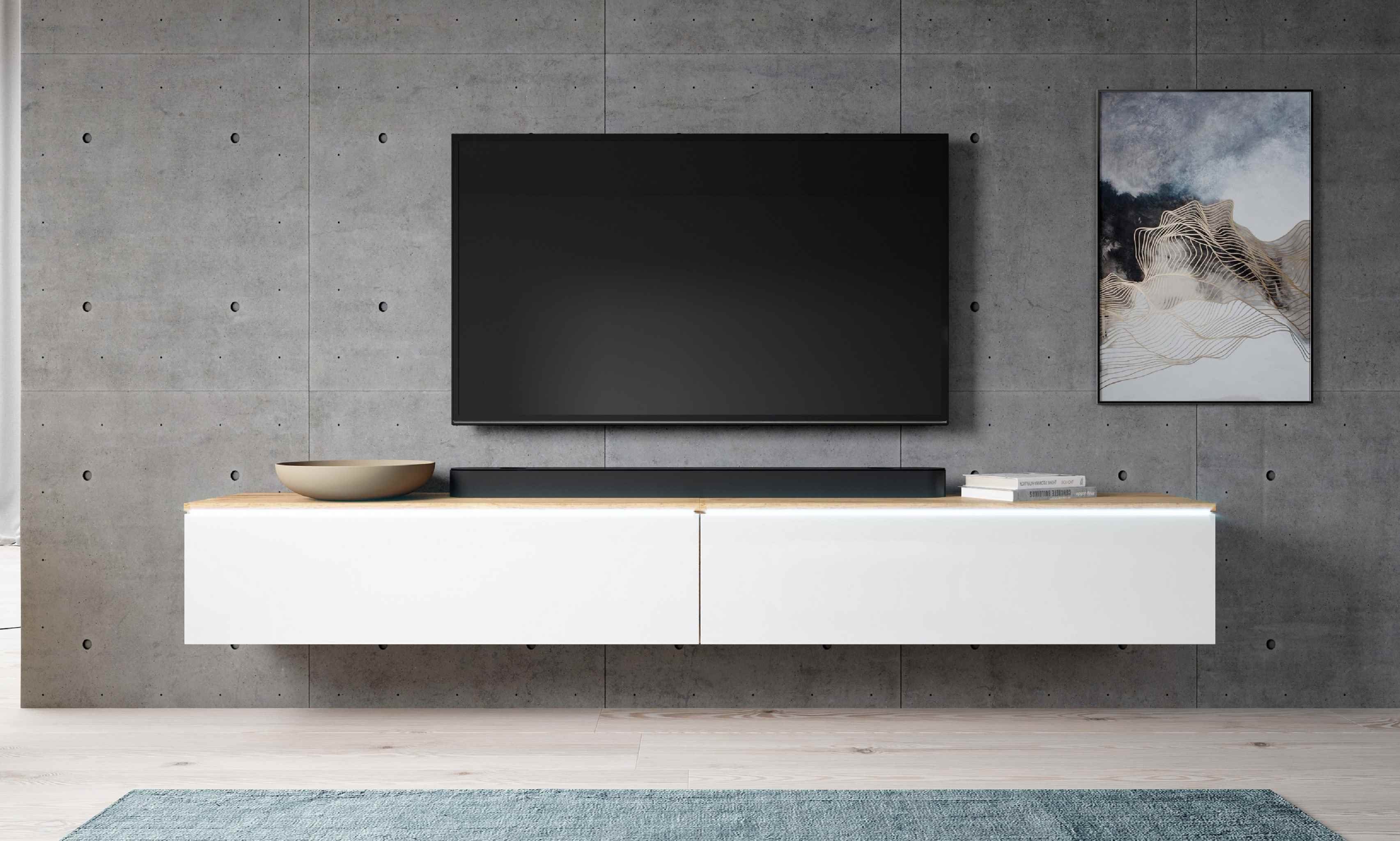 2x100cm cm, Fernsehschrank, Wotan/WeißHochglanz BARGO Furnix H34 x Lowboard T32 x B200 TV-Board