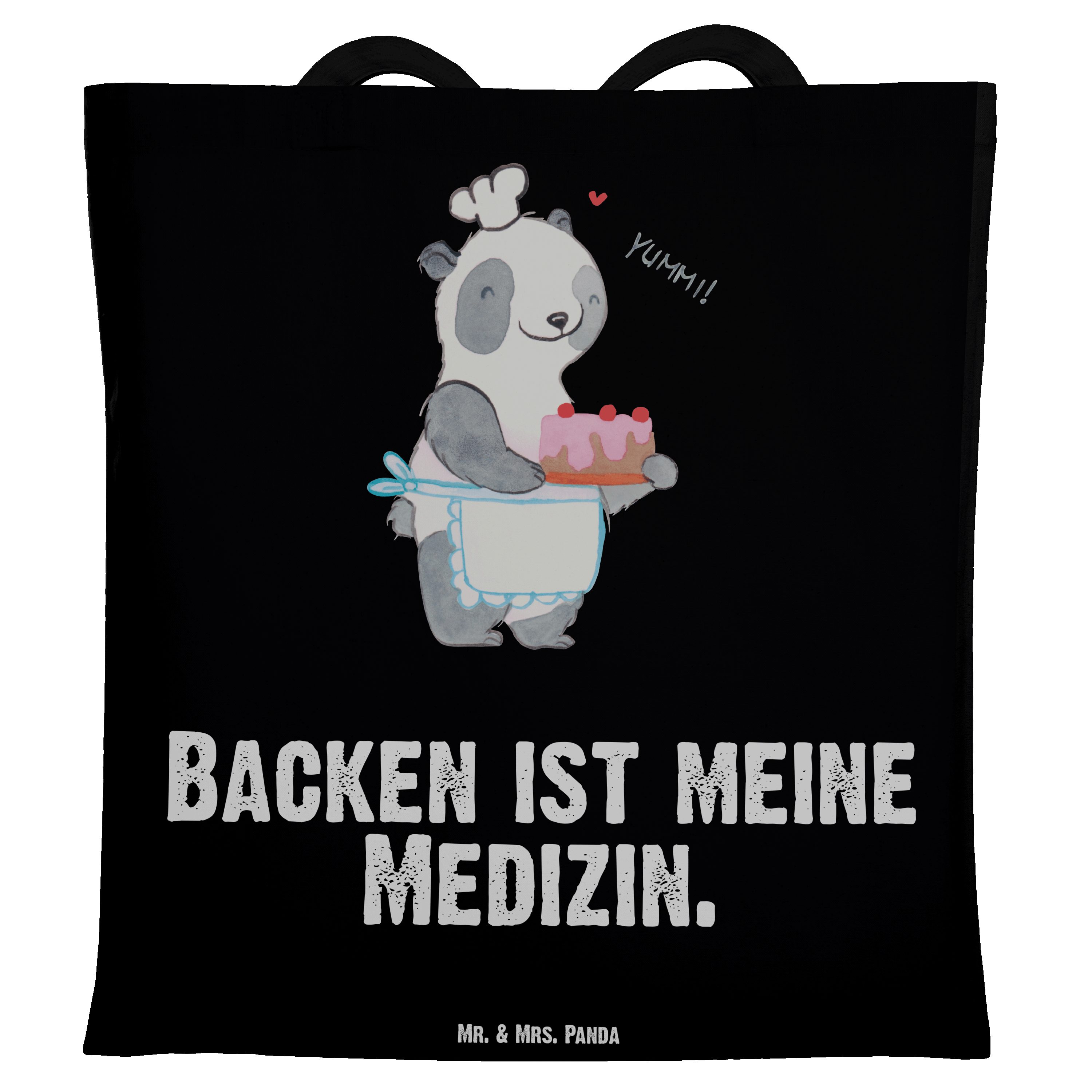 Geschenk, - Einkaufstas Schwarz Mrs. backen, Mr. Backen & Panda Kuchen Tragetasche Panda (1-tlg) - Medizin