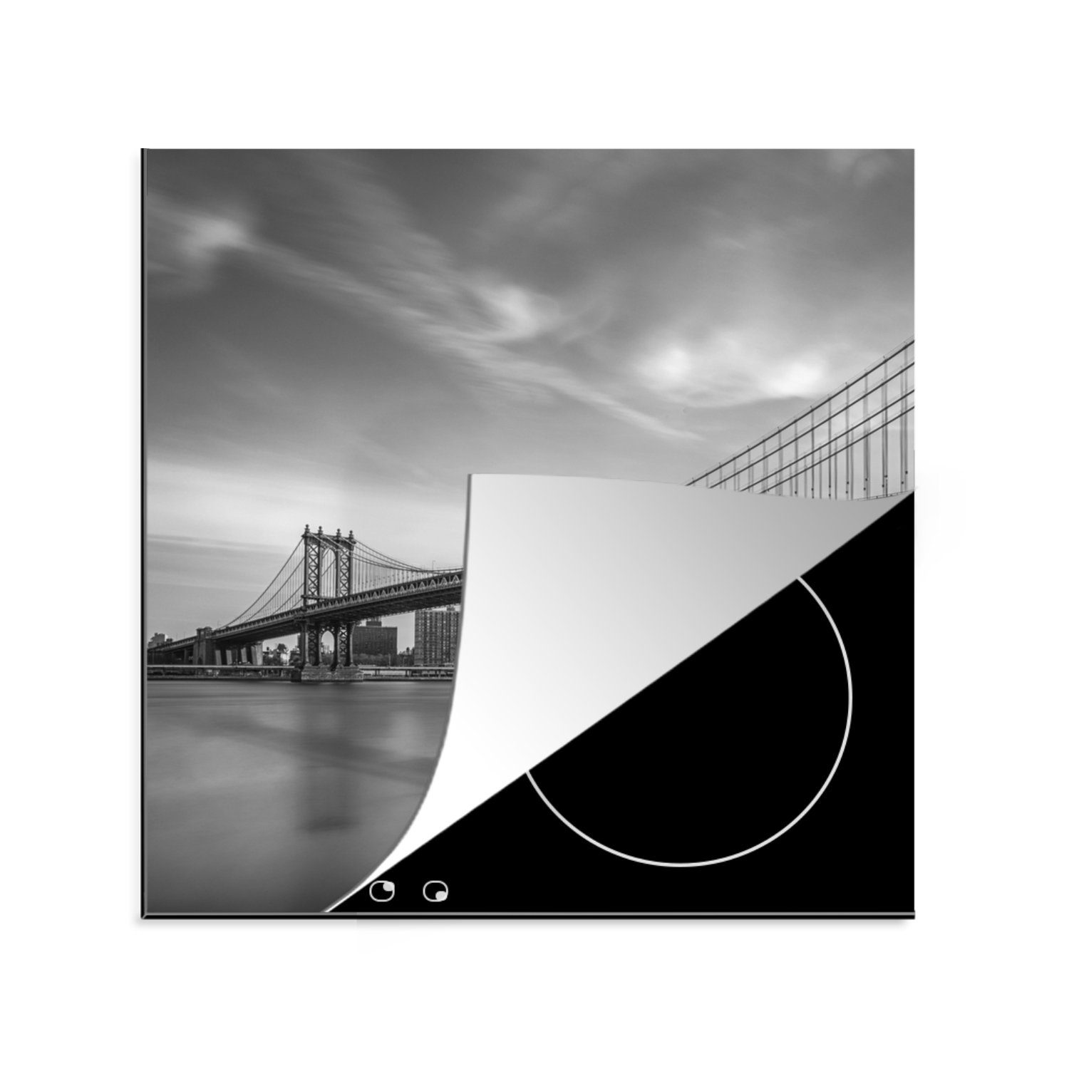 - East cm, Herdblende-/Abdeckplatte Manhattan für (1 Vinyl, MuchoWow schwarz 78x78 weiß, küche River, und Arbeitsplatte tlg), Ceranfeldabdeckung,