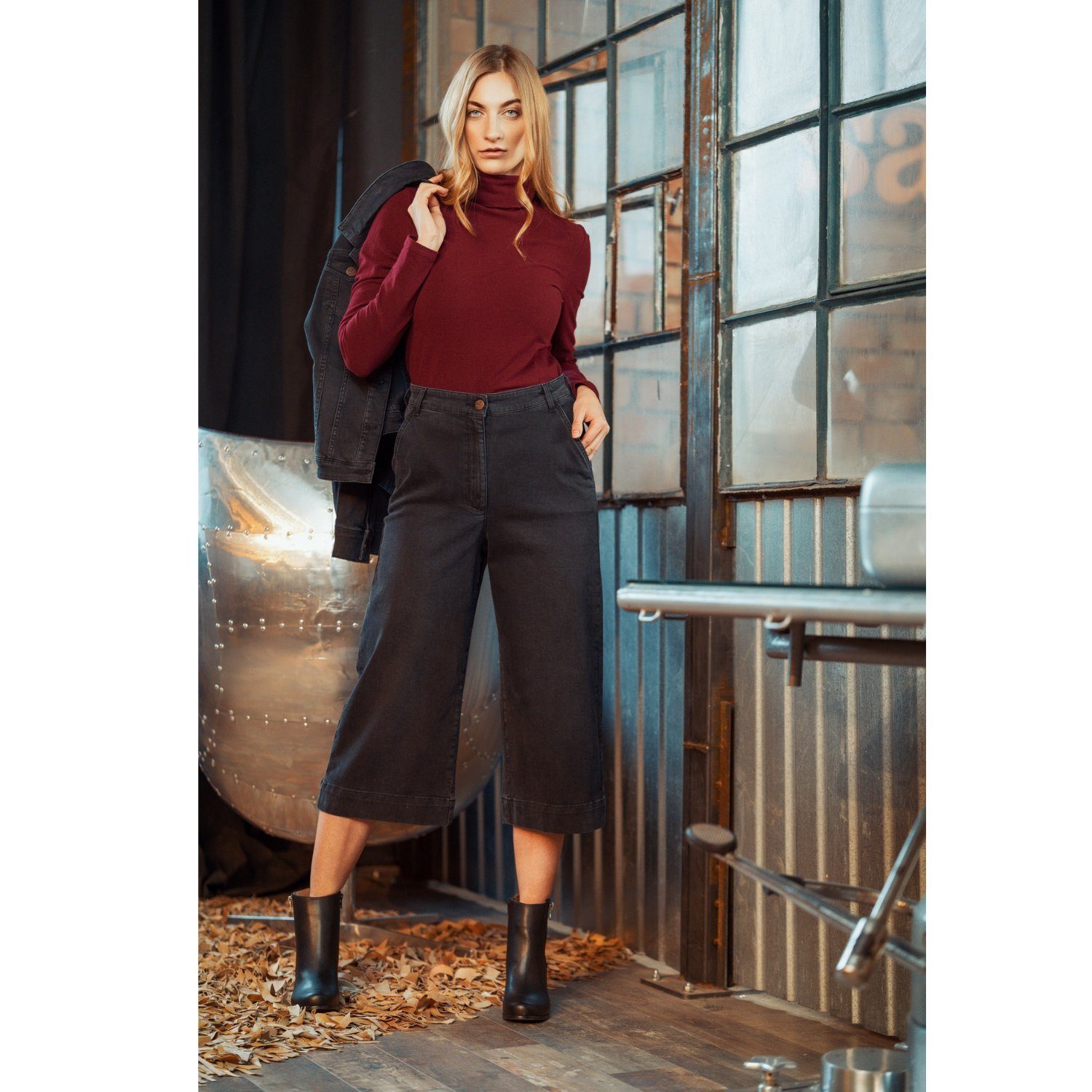 Feuervogl Weite Jeans fv-Fred:rika, Weites Bein, Hohe Taille, Culotte Jeans, Hyperflex Culotte Jeans