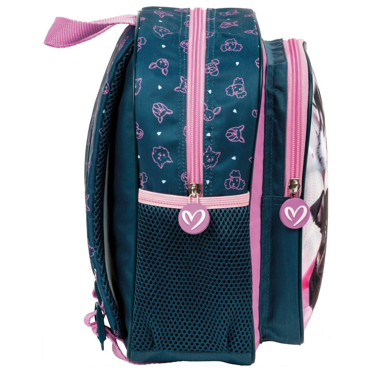 DERFORM Kinderrucksack Hunde Kinder Rucksack 28 cm Kindergarten Tasche rosa blau Mädchen, Cleo & Frank