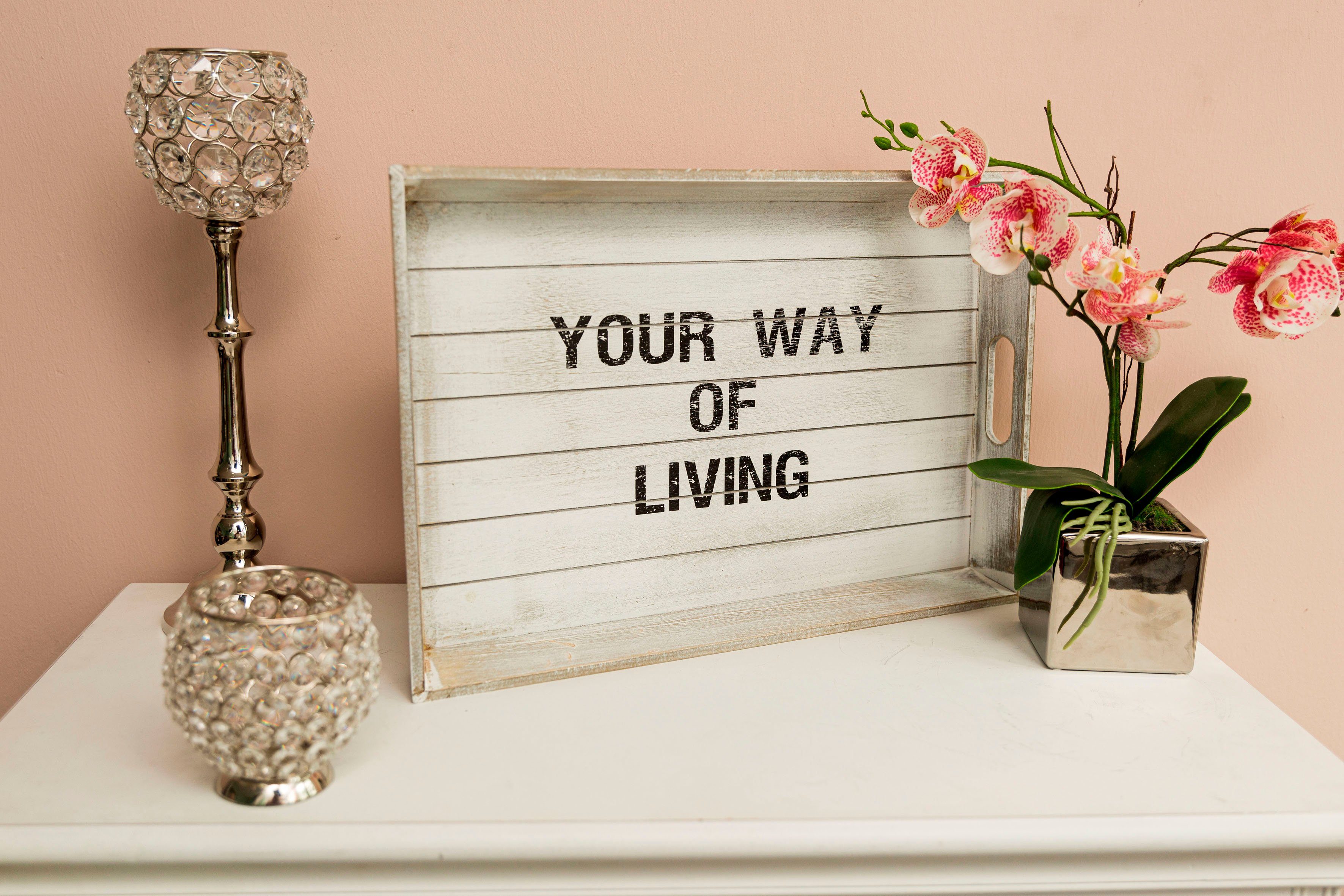 Myflair Möbel & Accessoires Tablett Ewi, grau, MDF, Dekotablett mit Schriftzug, Shabby Optik