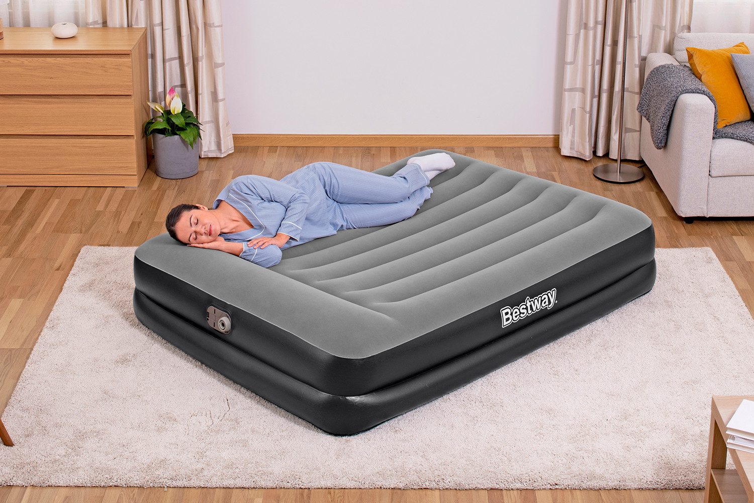Bestway Luftbett TriTech® 203 x 152 x 46 cm, (Packung, 1-tlg., Integrierte Elektropumpe, Für 2 Personen), Ideal für den Innengebrauch
