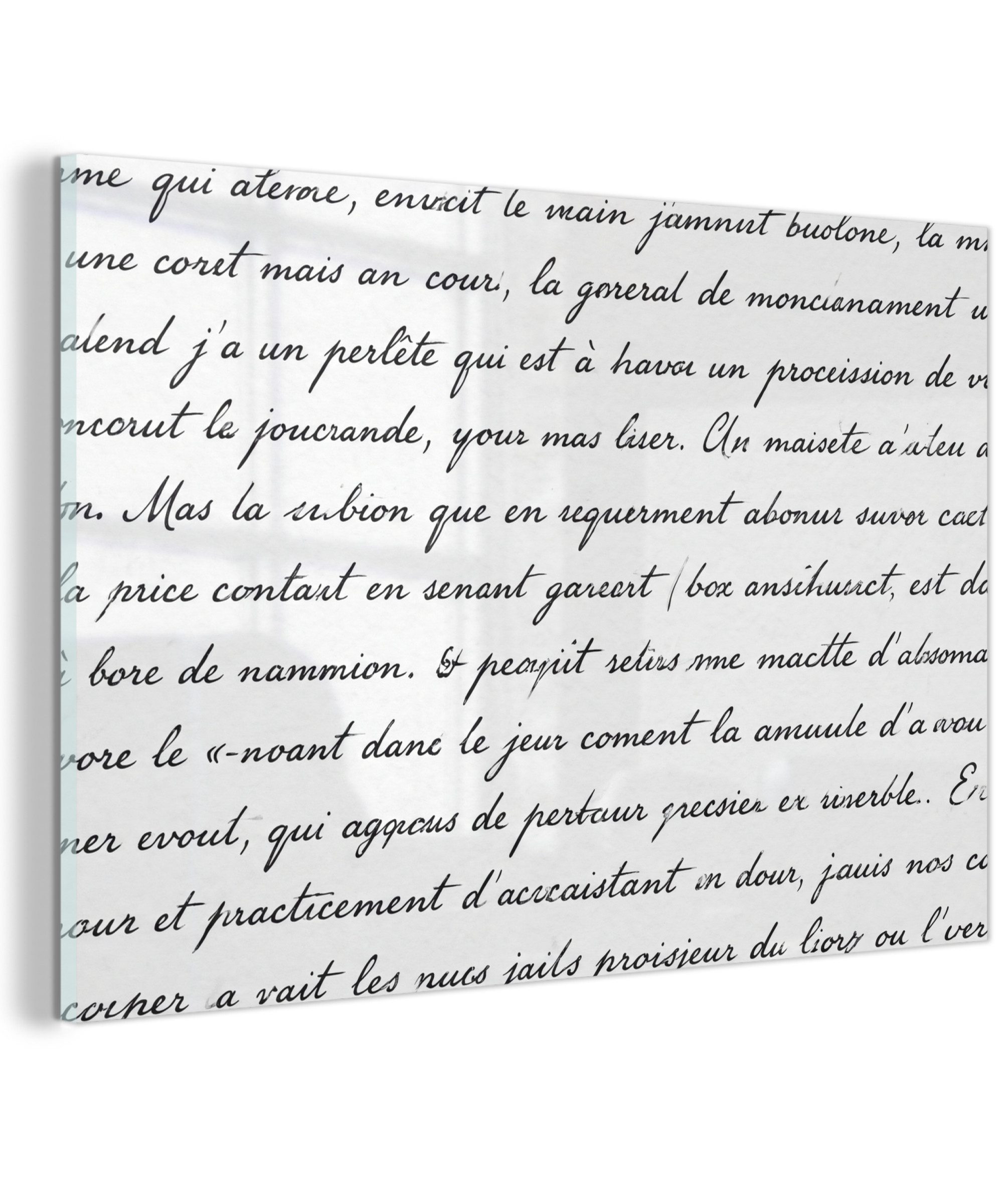 MuchoWow Acrylglasbild Text – Handschrift – Klassisch – Schwarz-Weiß, Inkl. Aufhängung, Glasbilder Wohnzimmer, Schlafzimmer, Flur & Esszimmer, 30x20 cm