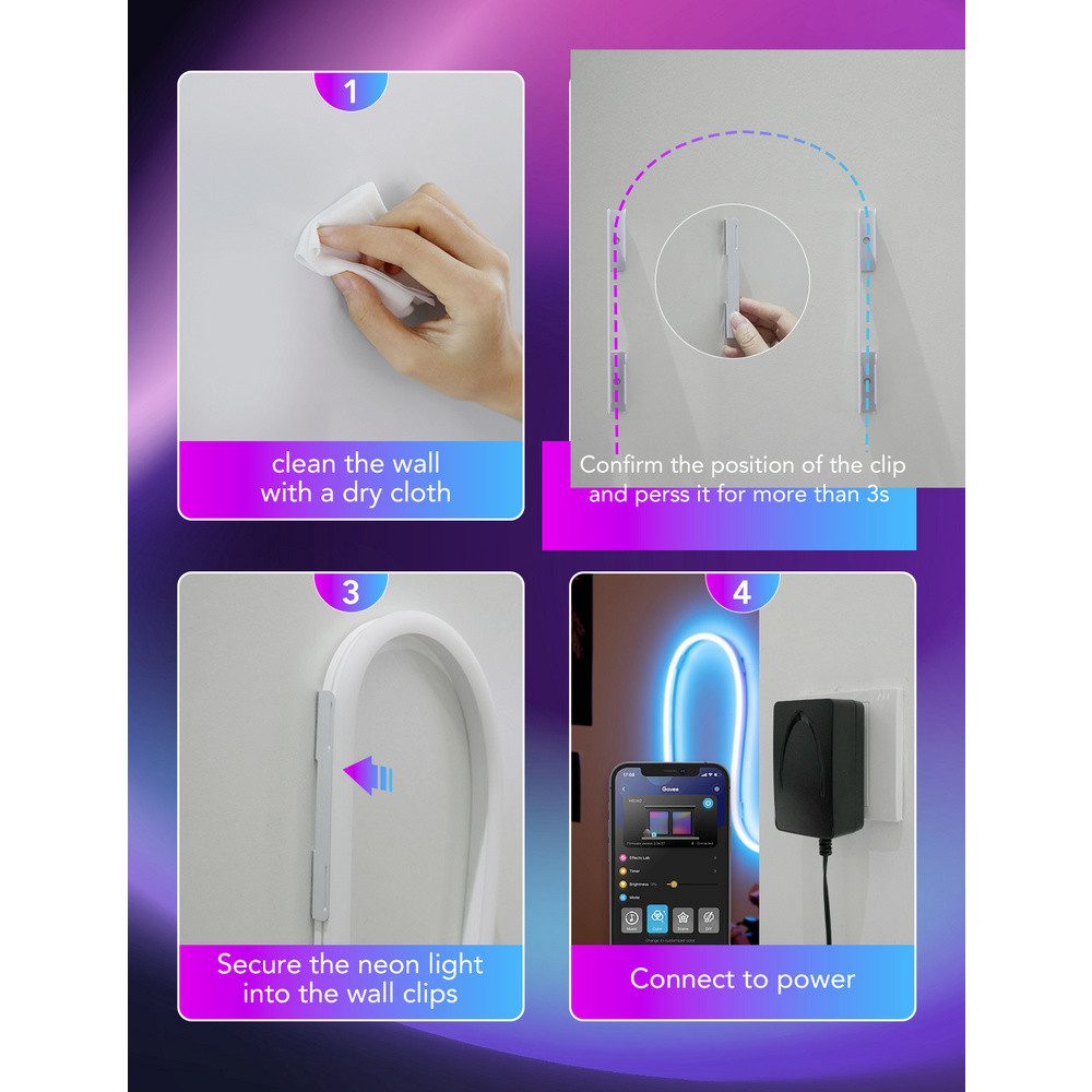 Govee LED Lichtleiste Govee H10D2000 Neon Rope Light 2 Clips - 5 pcs - White Halteclip