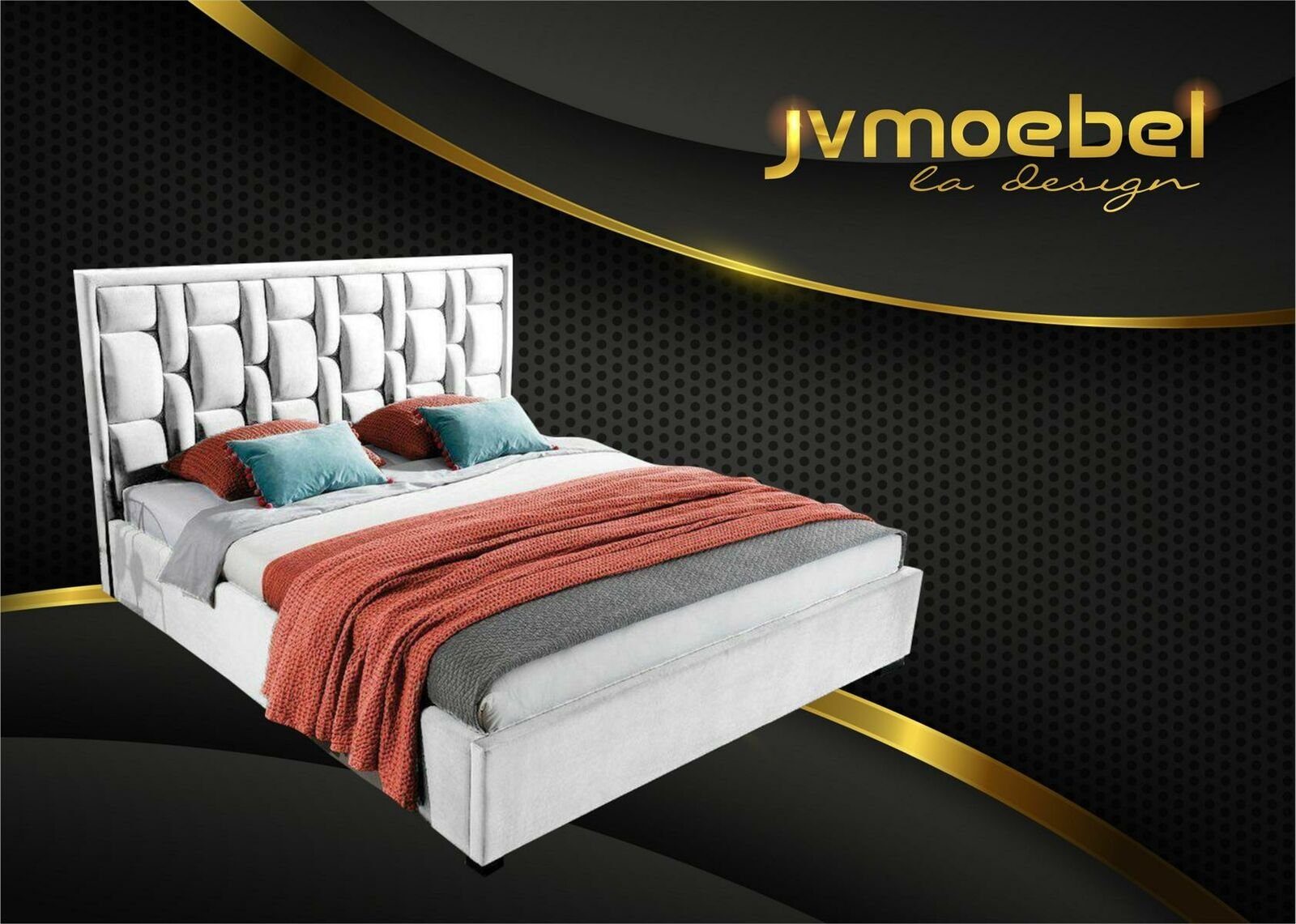 JVmoebel Bett, Blaues Designer Bett Schlafzimmer Design Möbel Modern Luxus Betten Weiß