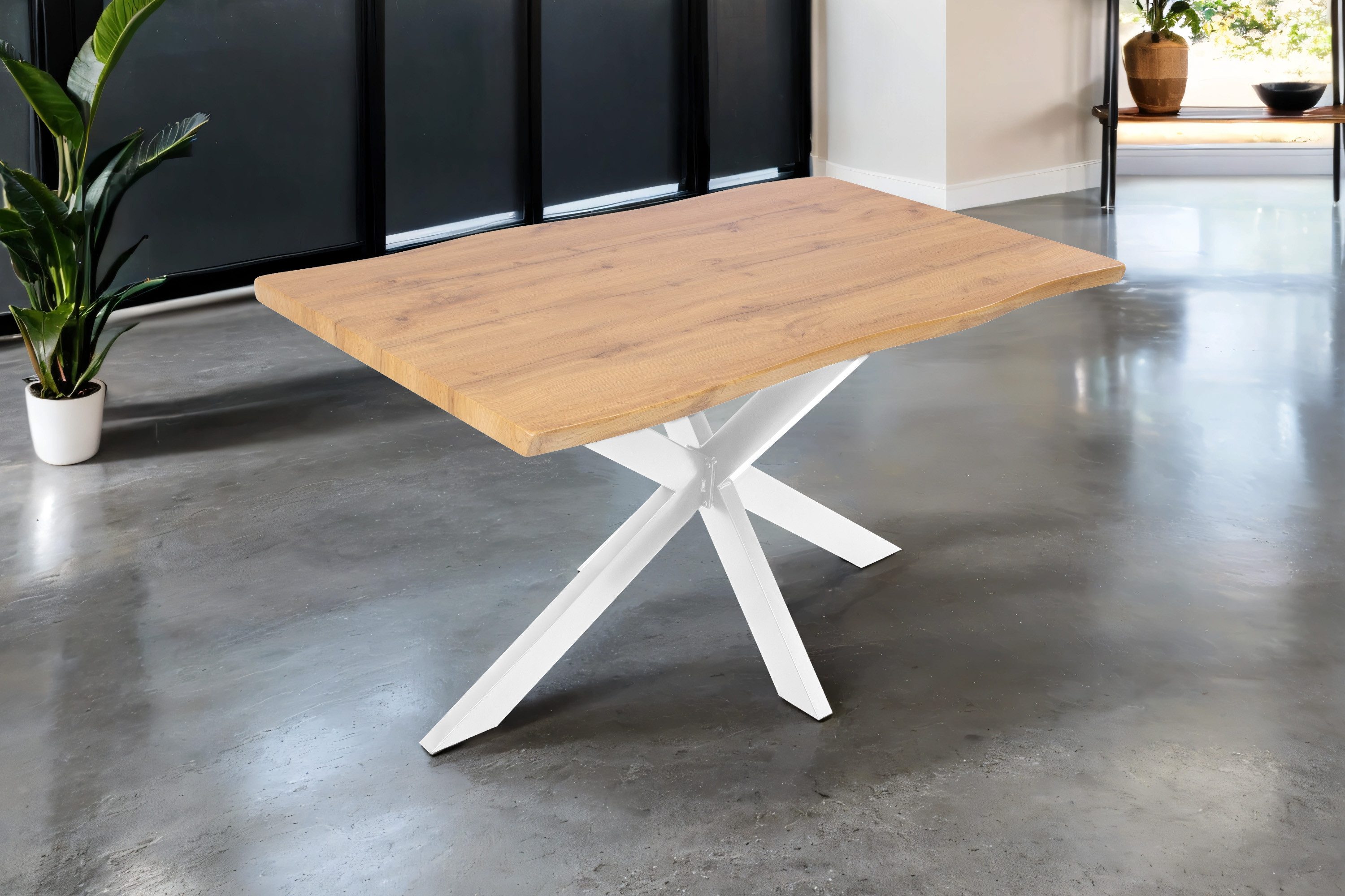 SAM® Esstisch TorbenS, verschiedene Holz-Optiken, Spider-Metallgestell, Baumkante