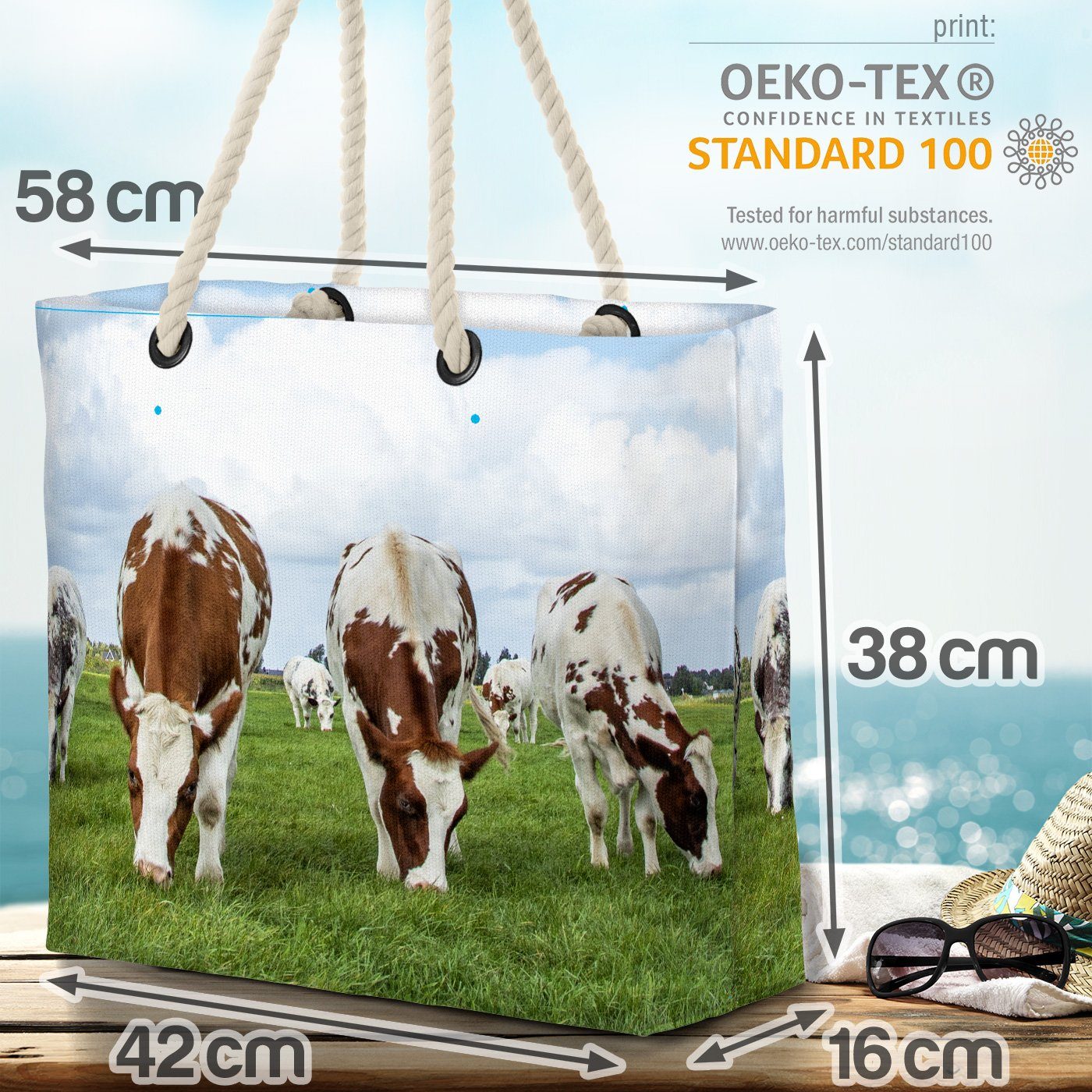 VOID Strandtasche (1-tlg), Kühe Tiere Urlaub Bayern Fell Beach Bauernhof Weide Weide Bag Kuhweide Kuh