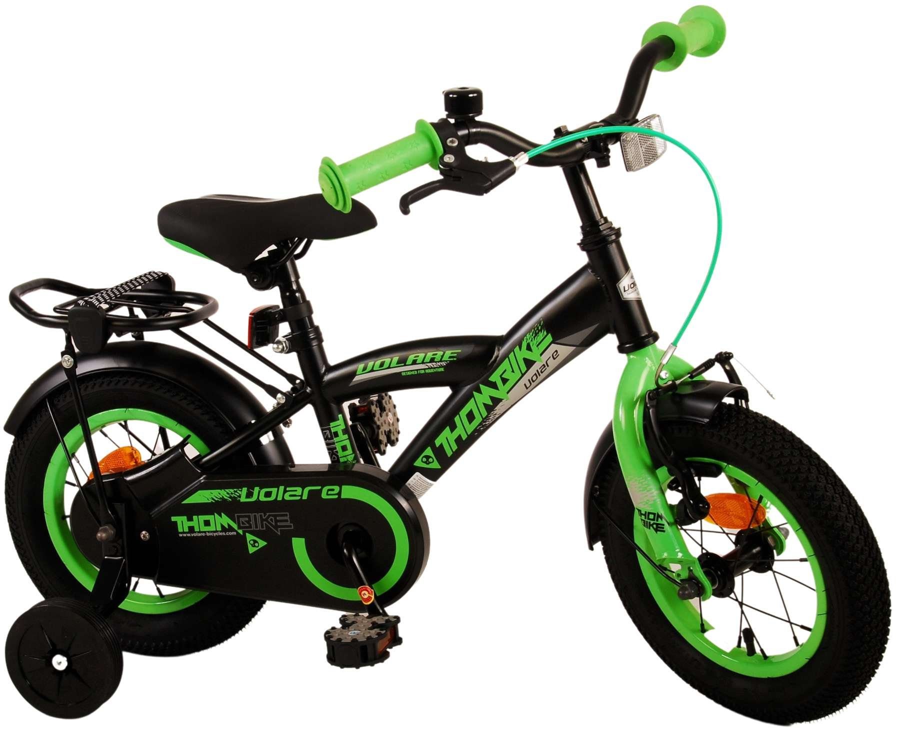 TPFSports Kinderfahrrad Volare Thombike 12 Zoll mit Rücktritt und Handbremse, 1 Gang, (Jungs Fahrrad - Rutschfeste Sicherheitsgriffe), Kinder Fahrrad 12 Zoll mit Stützrädern und Klingeln - Schwarz