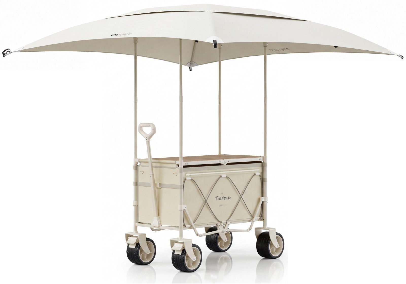 HOMECALL Bollerwagen 3-in-1 Bollerwagen Faltbar mit Tischplatte & Sonnendach für Sand-160L (bis 150kg UV50+ wasserdicht All-Terrain Räder, Großes Fassungsvermögen, mit Rädern), Geeignet für Camping, Sport, Strand, Garten und Picknicks