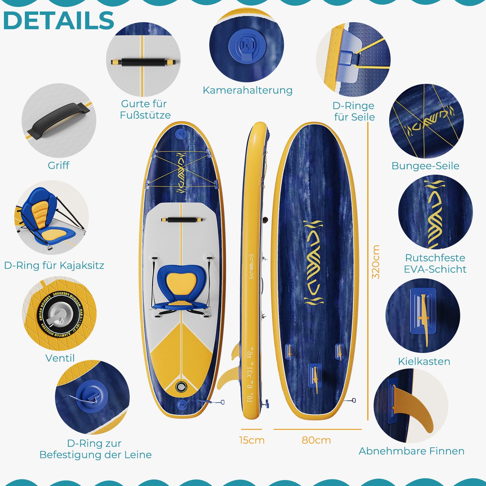 HOMALL Inflatable SUP-Board Stand-Up Paddle Board 330*78*15cm Tragkraft bis 130Kg, (2in1 Aufblasbares,Action-Cam-Halterung) – Bild 5 von 5