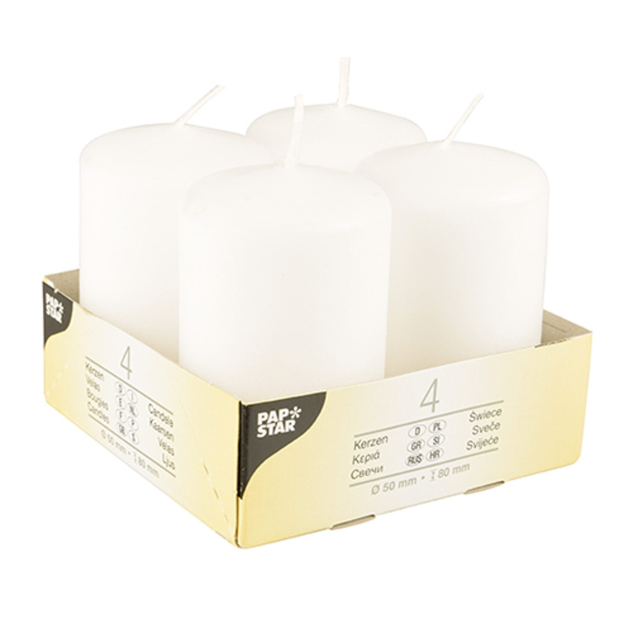 PAPSTAR Stumpenkerze, Stumpenkerzen 5x8cm 4 Stück Weiß