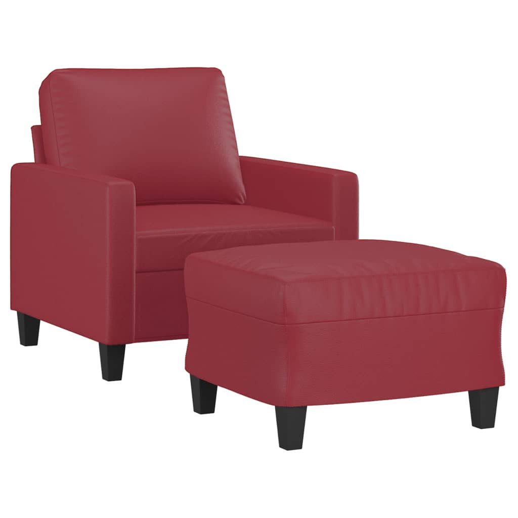 vidaXL Sofa Sessel mit Hocker Weinrot 60 cm Kunstleder