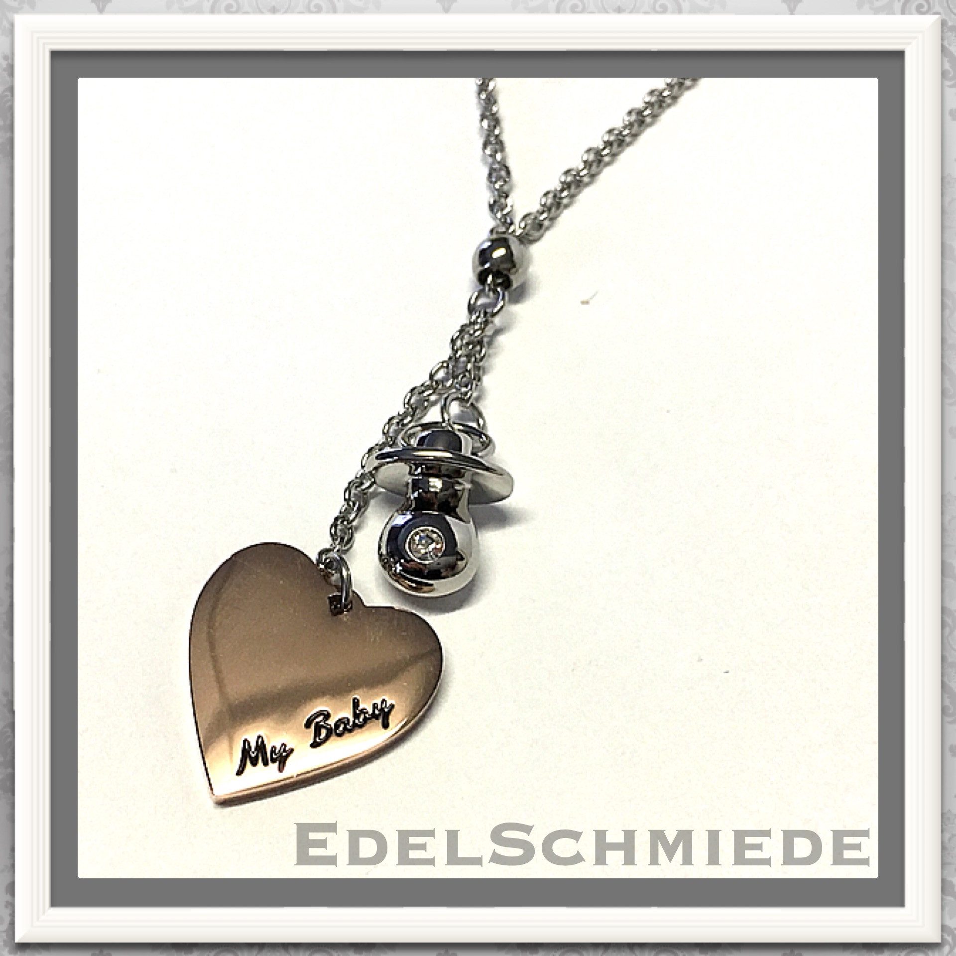 Edelschmiede925 Collier Edelschmiede925 Kette zur Geburt - Edelstahl mit Herz Anhänger