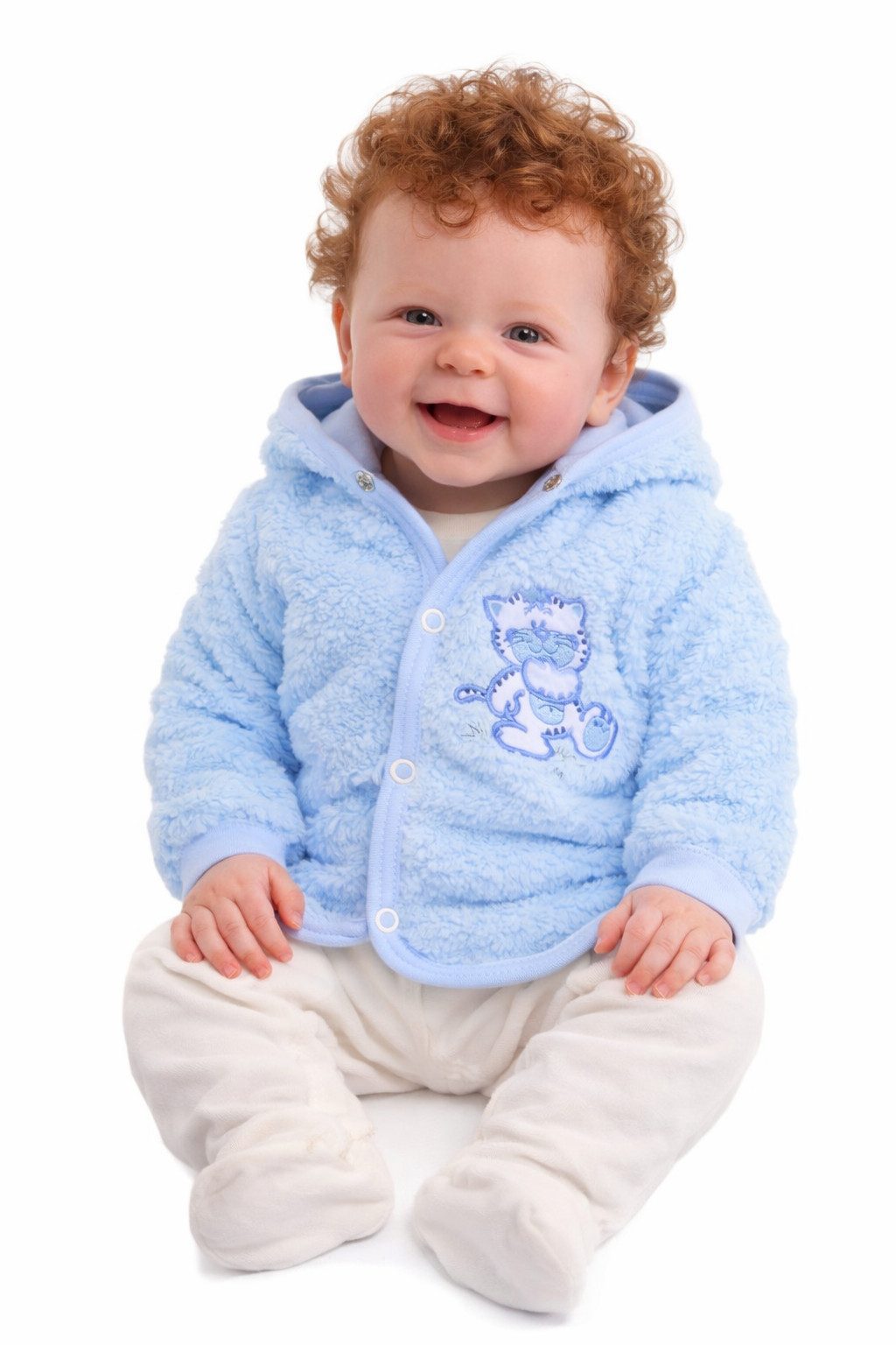 Fleecejacke Babyjacke Baby Jacke in Blau mit Katze Übergangsjacke Fleecejacke