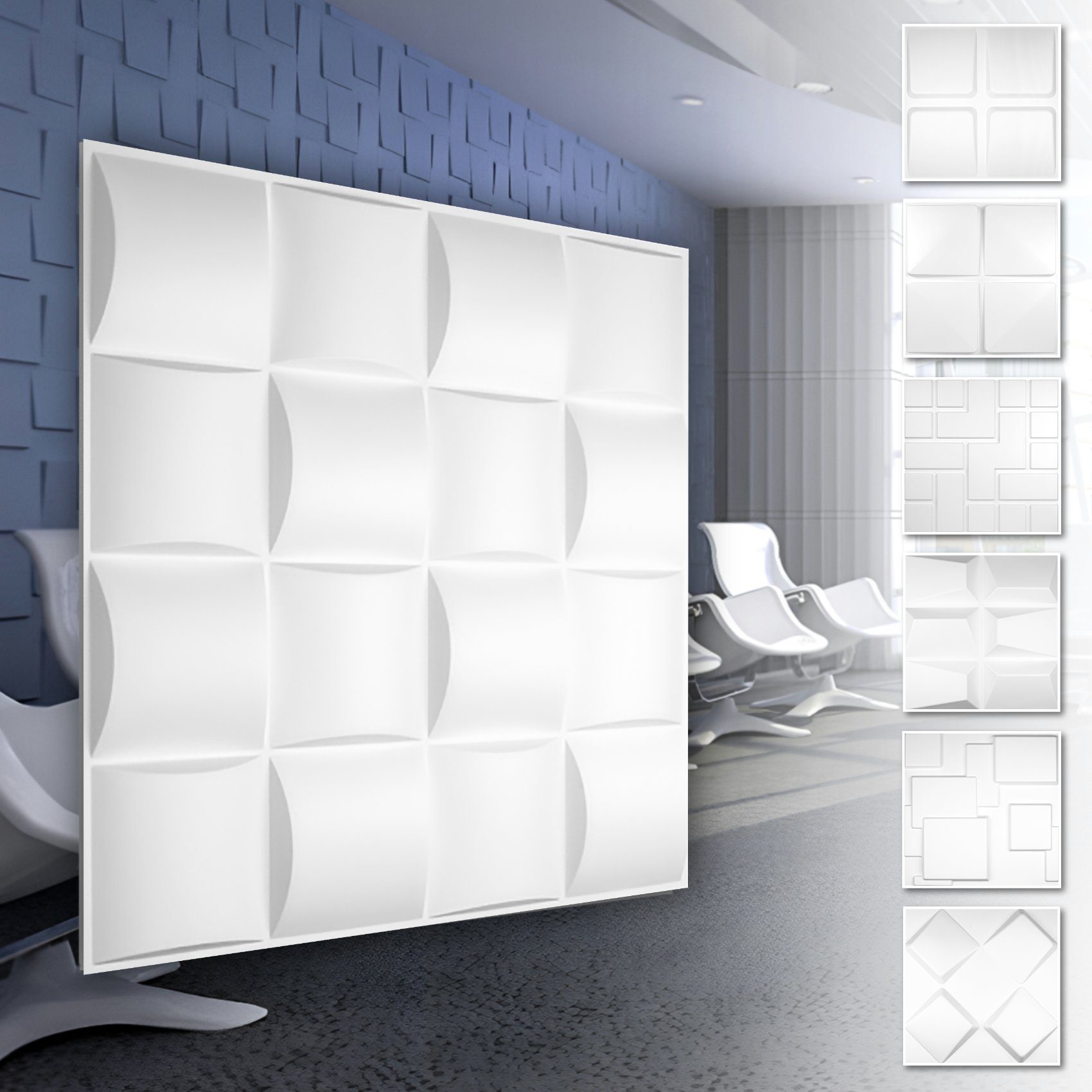 Hexim Wanddekoobjekt HD008 (PVC Kunststoff - weiße Wandverkleidung mit 3D Optik - Cube Motive (0.25 qm 1 Platte) Hintergrund Schlafzimmer)