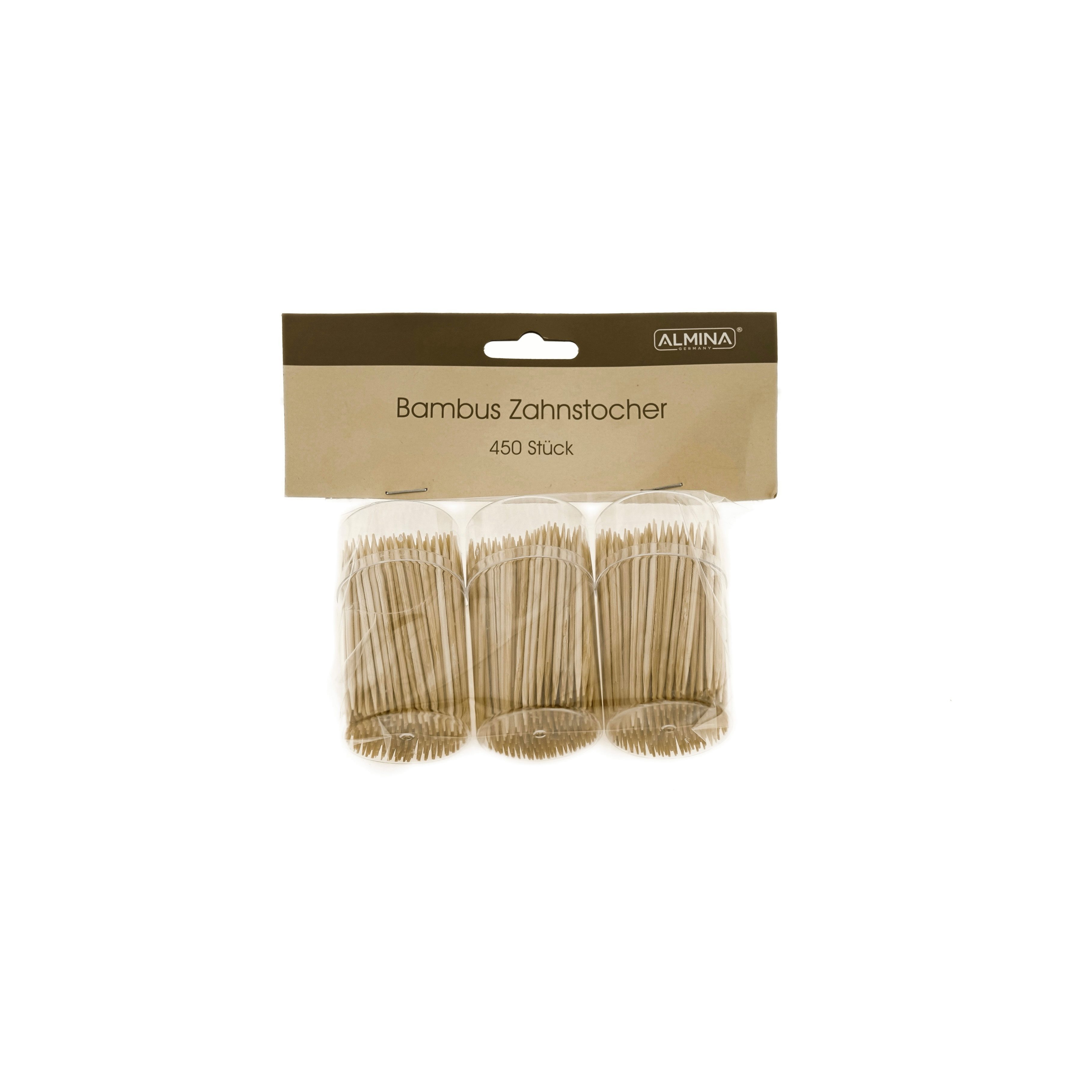 Almina Einwegbesteck-Set Zahnstocher aus Bambus 3er Pack je 150 Stück (450-tlg), Bambus