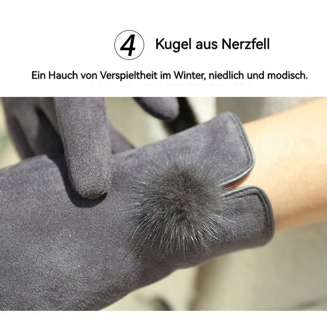 DÖRÖY Fleecehandschuhe warme Wintermode Damen Handschuhe, gepolsterte Touchscreen-Handschuhe Grau