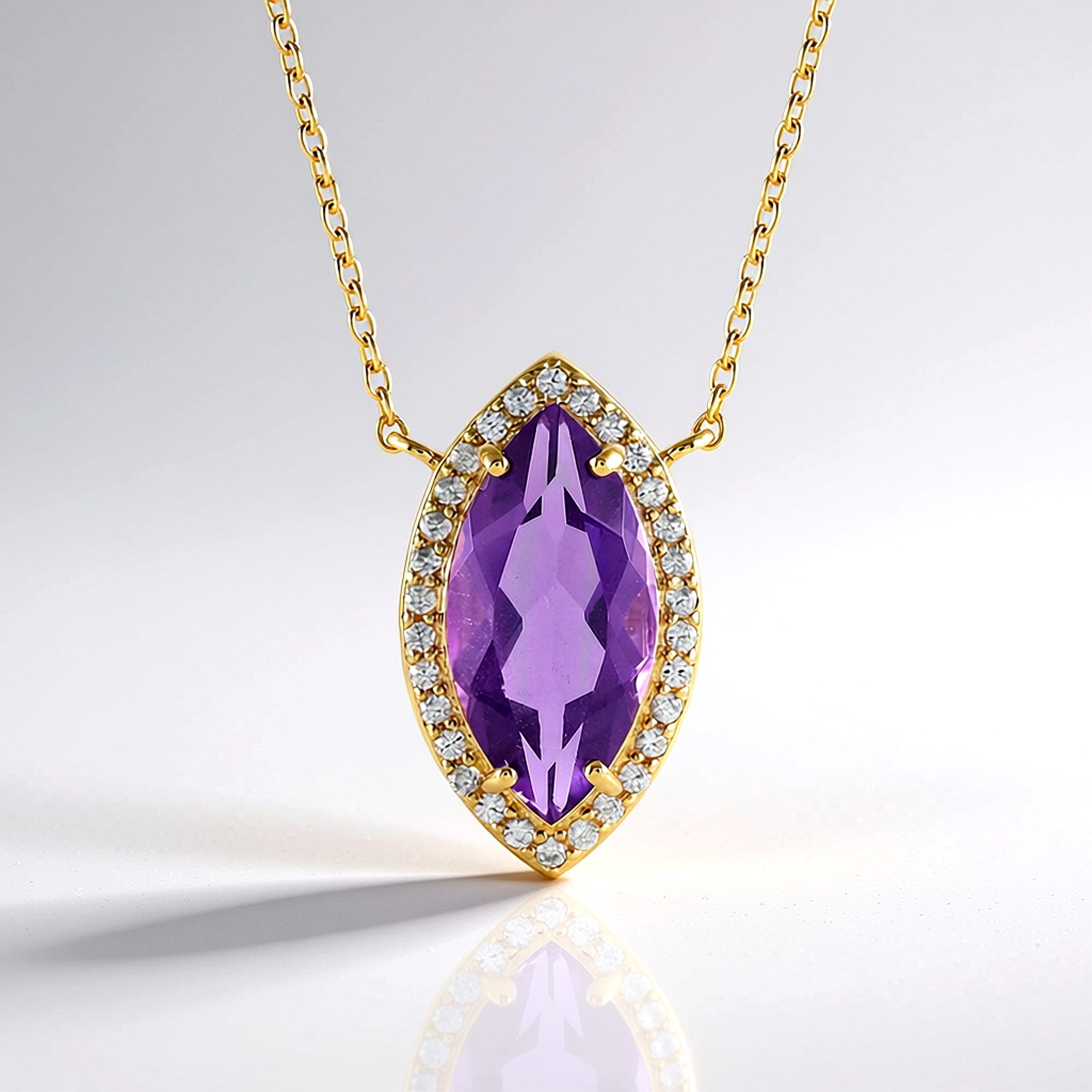 Cavill Silberkette Sterling Silber vergoldet Amethyst 3,40 ct Zirkonia Anhänger 45,5 cm (1-tlg)