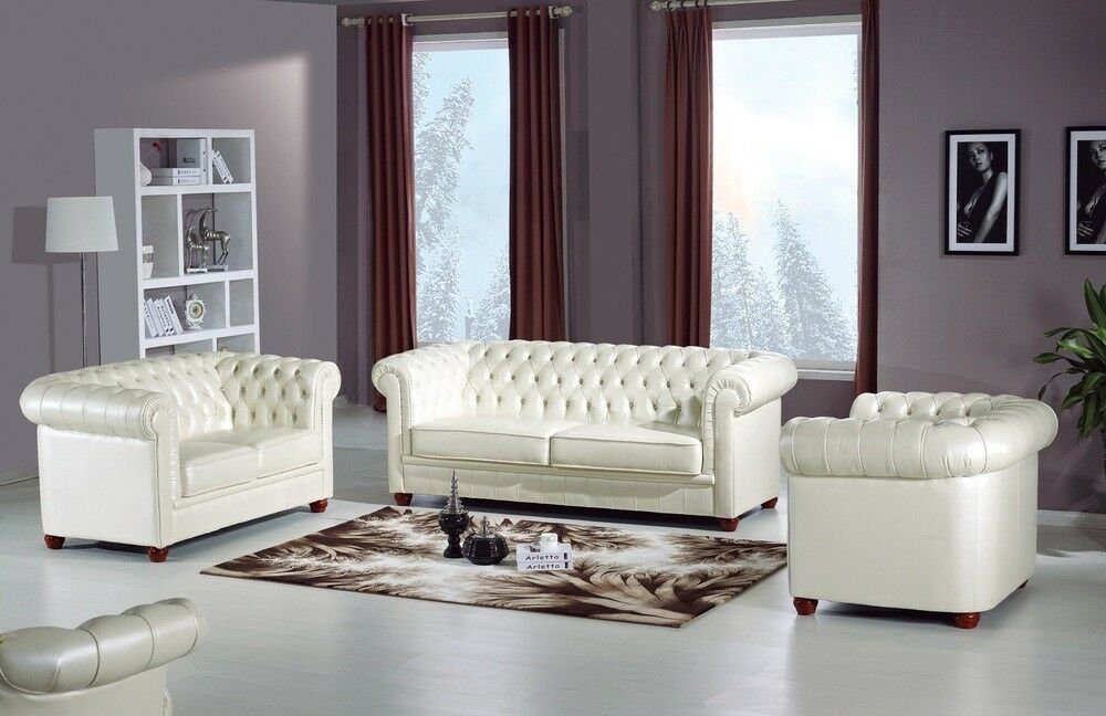 JVmoebel Sofa Edle weiße Chesterfield Sofagarnitur mit Knöpfen Luxus Neu, Made in Europe