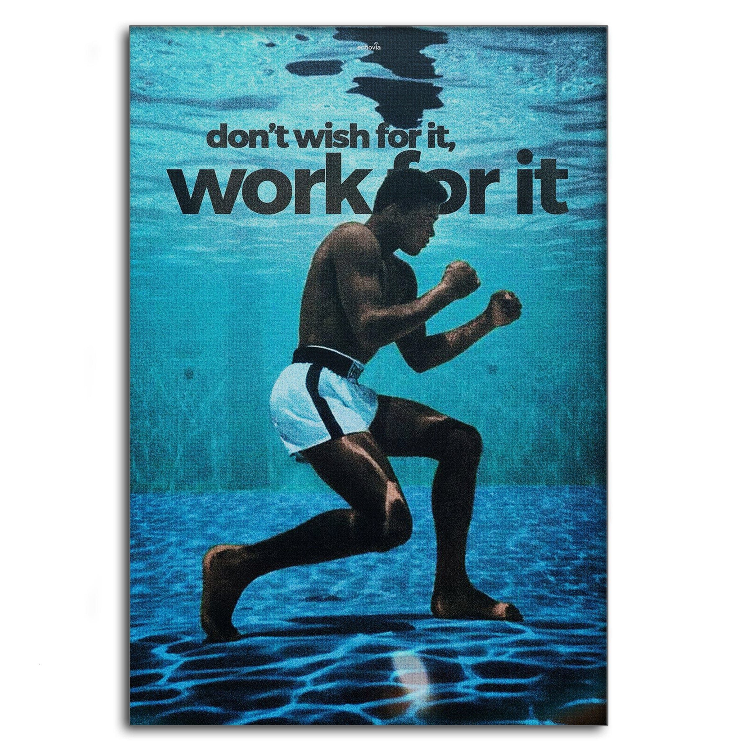 SimpleCanvas Wandbild Work for it - Leinwandbild Motivation, Wandbild Boxer unter Wasser, Training, Arbeit