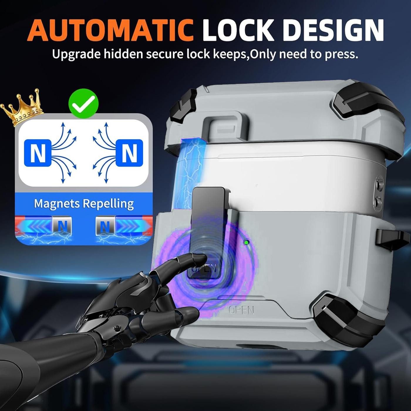 CoolGadget Kopfhörer-Schutzhülle Defender Hülle für Apple AirPods 4 magnetisch mit Karabiner, 360° Full-Body Case Schutzhülle Handy Standfunktion magnetisch lad – Bild 4 von 5