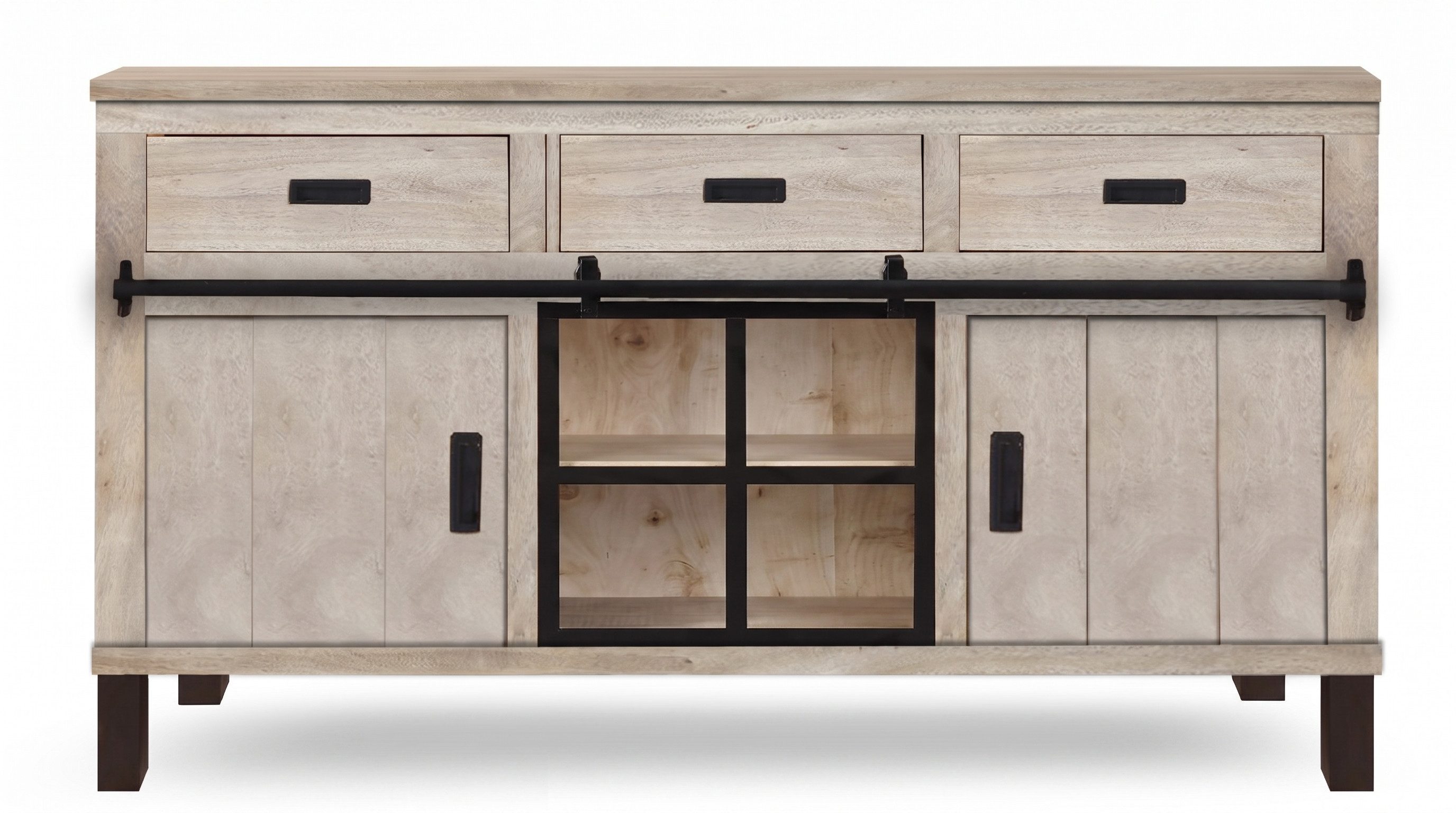 WOLF MÖBEL Sideboard (145 x 42 x 90), KALI Kommode mit 2 Türen, 1 Schiebetür, 3 Schubl. & Licht