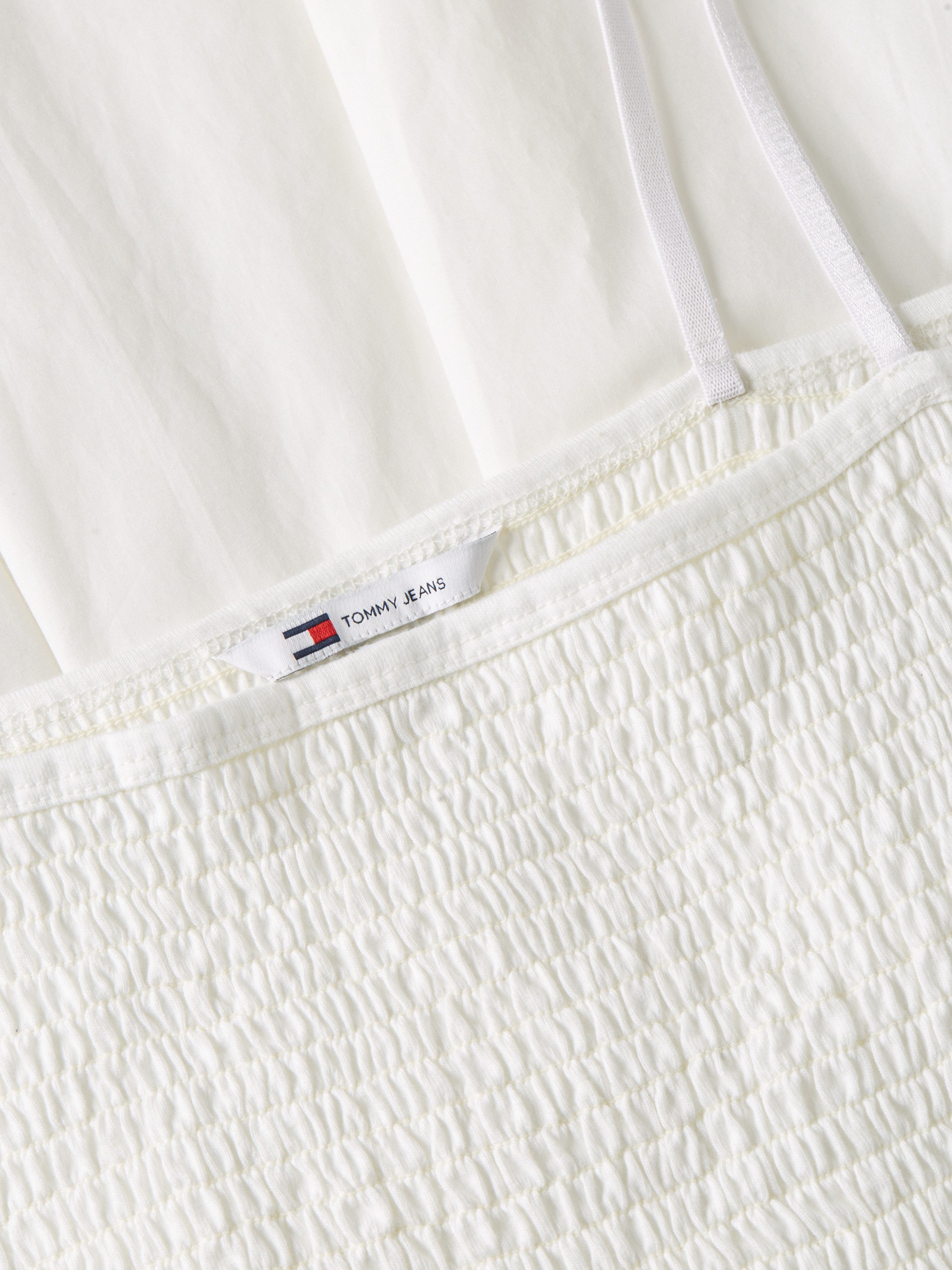 Tommy Jeans Trägerkleid TJW SMOCK FABRIC MIX MAXI DRESS Baumwolle, gesmoktes Oberteil, schmale Träger