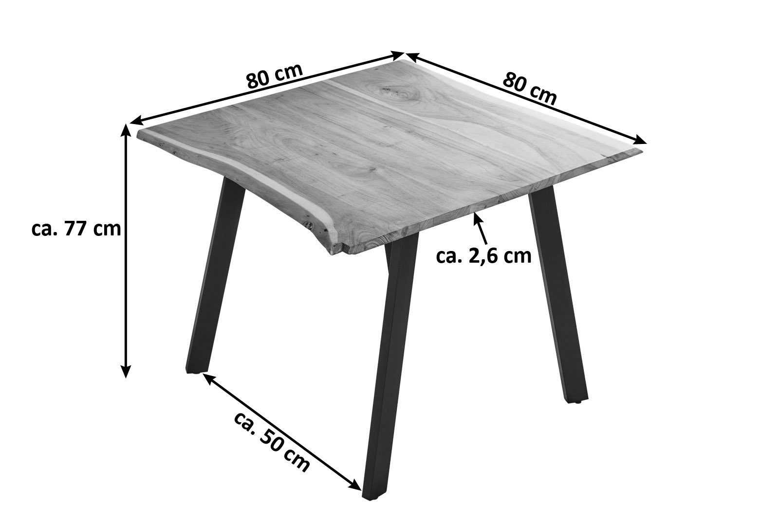 SAM® Essgruppe Gadwal, Akazienholz, + Baumkante, naturfarben, 2 schwarz Stühle Metallbeine