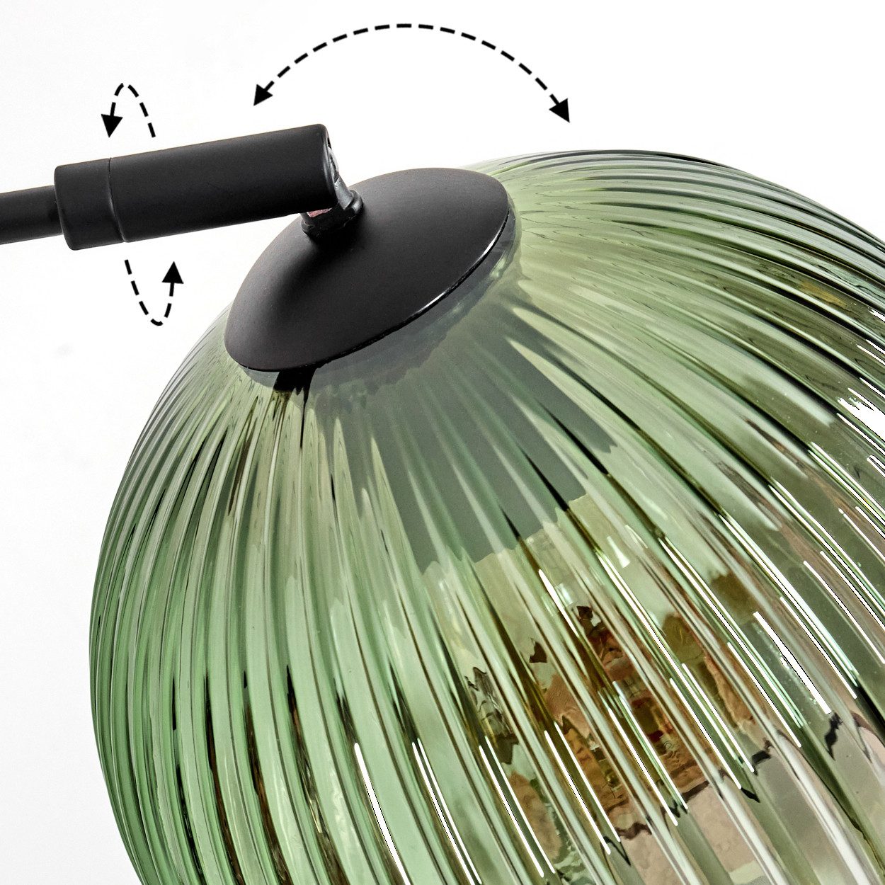 hofstein Bogenlampe Stehlampe aus Metall/Riffelglas in Schwarz/Grün mit Marmorfuß, ohne Leuchtmittel, verstellbare Stehleuchte Retro/Vintage (20 cm), Fußschalter, E27