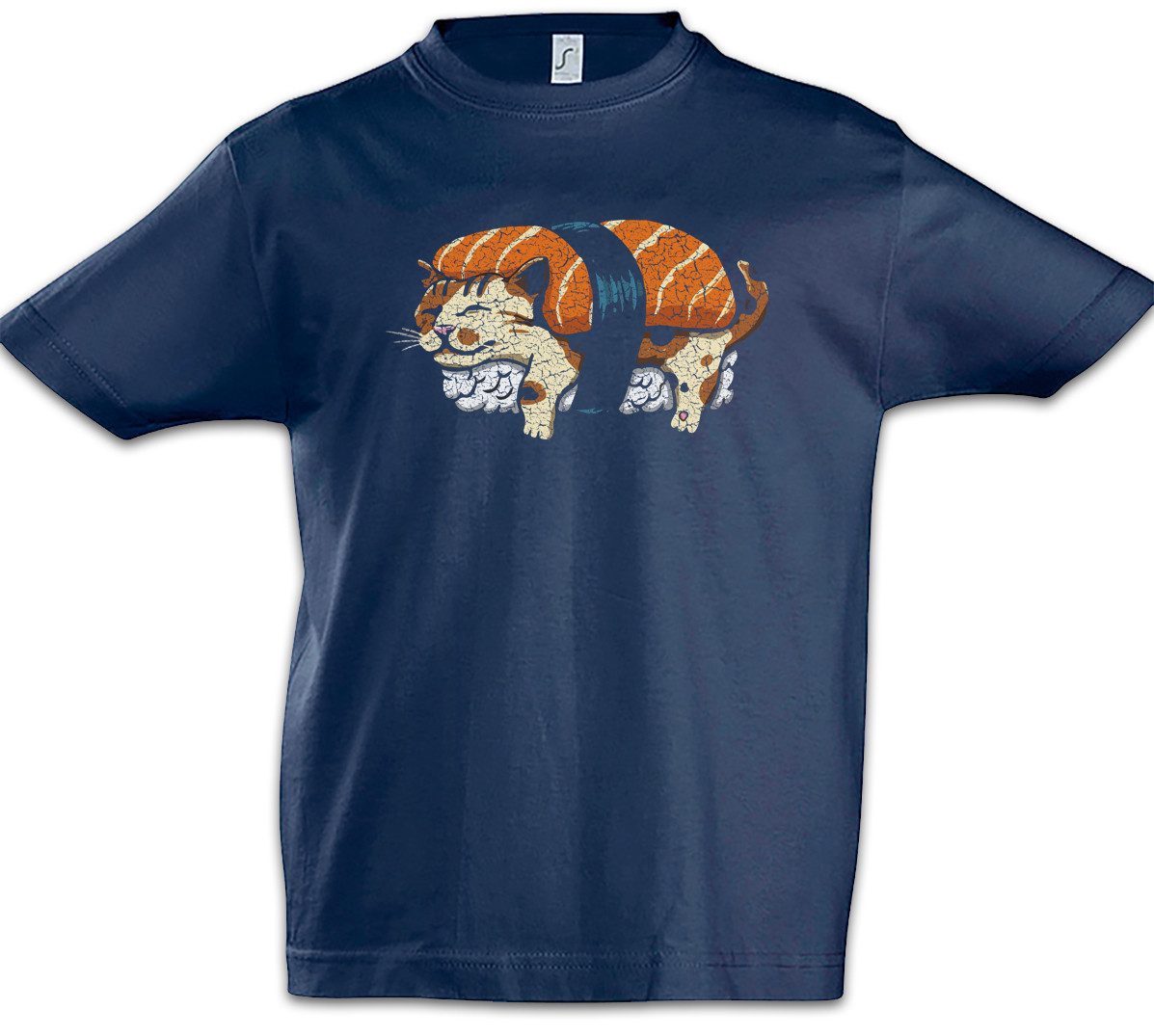 Print-Shirt Cat Sushi Kinder T-Shirt Katzen Kätzchen Kater Alf Katze Cat Maus