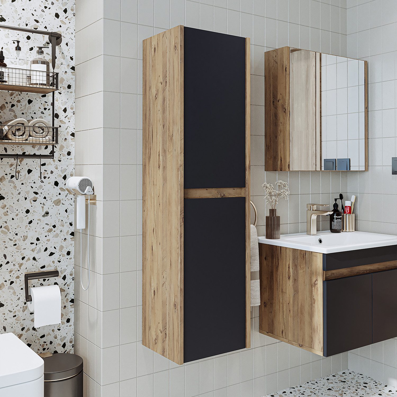Roomart Badmöbel-Set Badezimmer Hochschrank 115 cm, 4 Fächer in 5 Farben mit Soft-Close, (Roomart, Badezimmermöbel, Hochschrank Badregal, in 5 Farben Badschrank – Bild 4 von 5