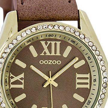 OOZOO Quarzuhr Oozoo Unisex Armbanduhr Vintage Series, (Analoguhr), Damen, Herrenuhr rund, groß (ca. 40mm) Lederarmband braun