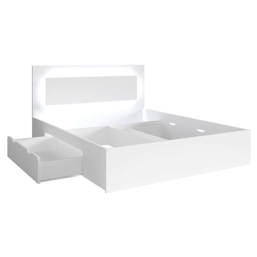 Lomadox Bettgestell FAIDO-166, Bett 140x200cm, 2 Bettschubladen, weiß, Kopfteil mit LED-Beleuchtung