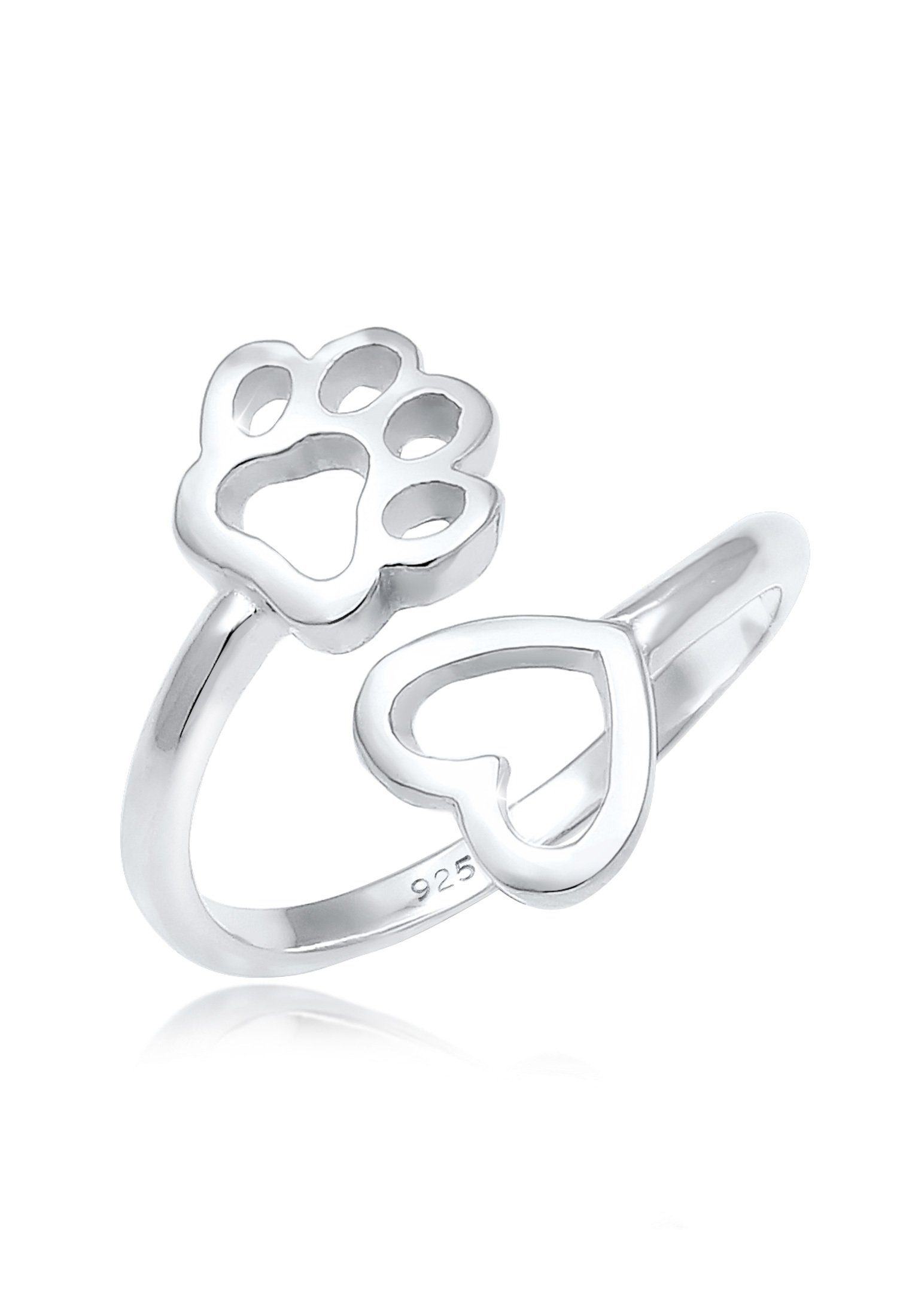 Nenalina Fingerring Herz Pfote Tierliebe Offen Verstellbar 925 Silber