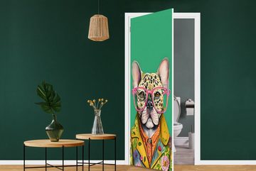 MuchoWow Türtapete Bulldogge - Brille - Design - Hund - Tiere, Matt, bedruckt, (1 St), Fototapete für Tür, Türaufkleber, 75x205 cm