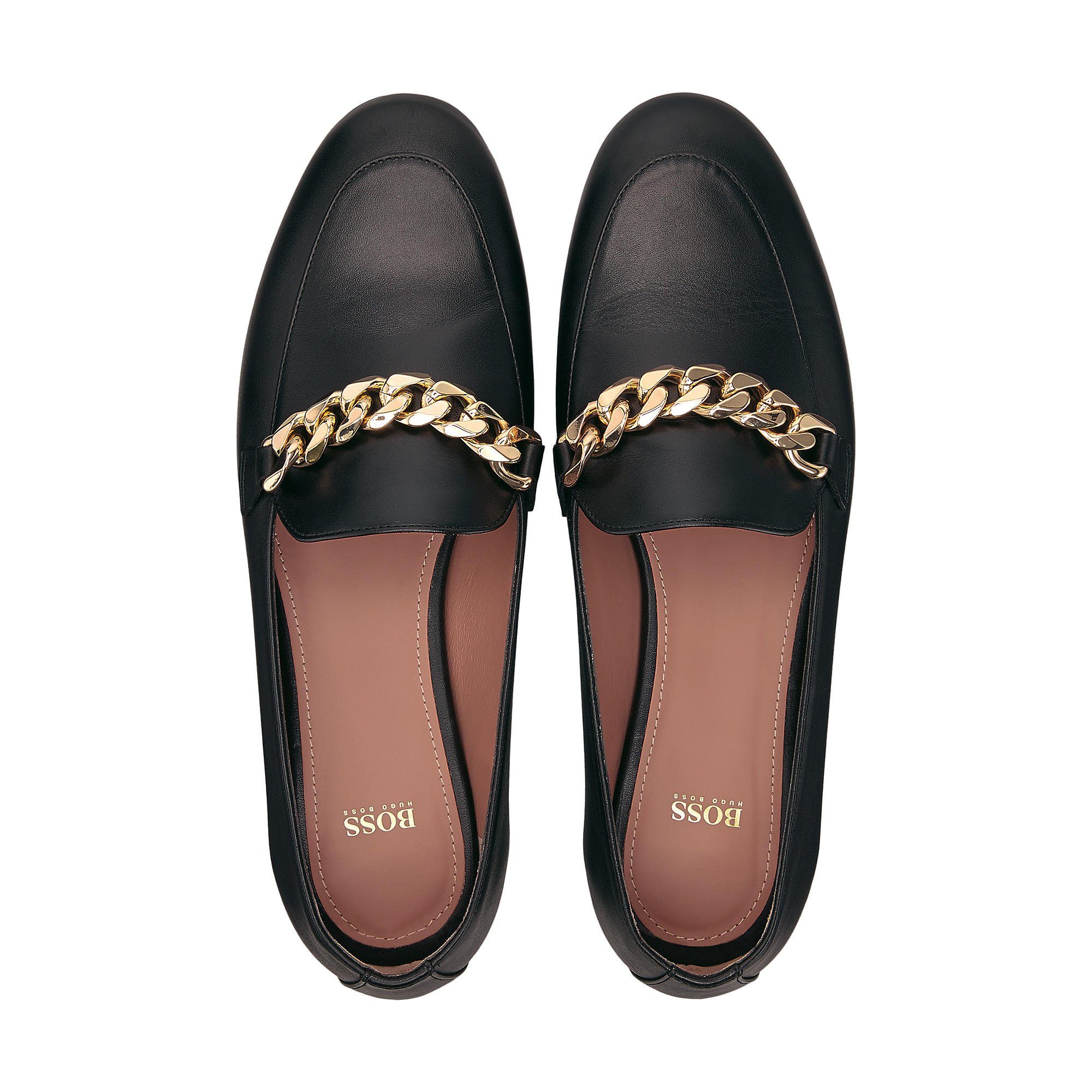 BOSS Hugo Boss Damen Schuhe, Boss Hugo Boss Kaia Loafer GSU Damen Loafers Loafer Gold Kette